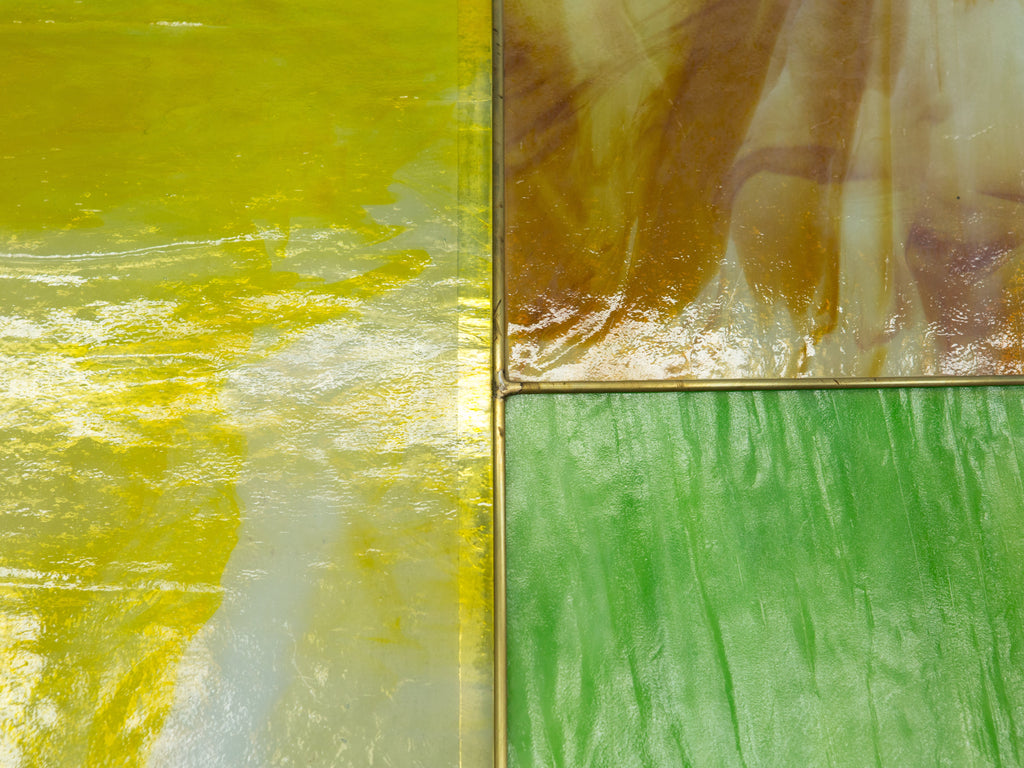 Unique Italian Murano stained glass and brass coffee table 1960s