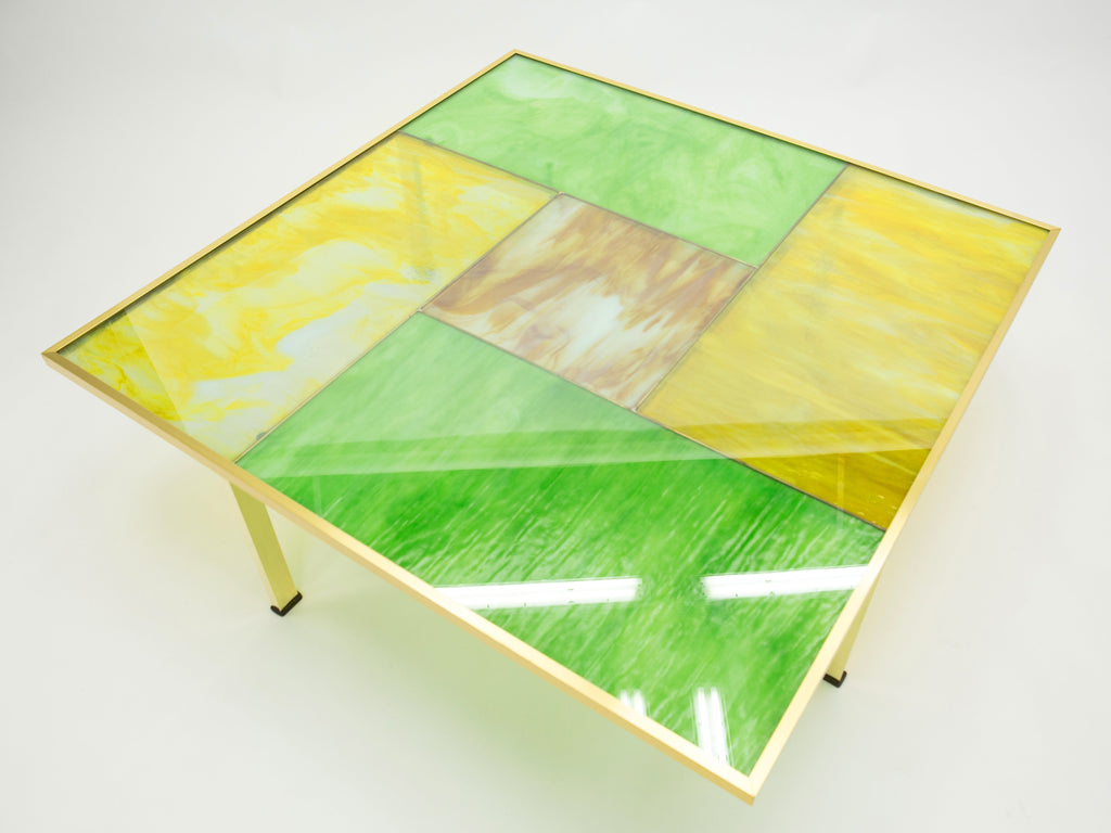 Unique Italian Murano stained glass and brass coffee table 1960s
