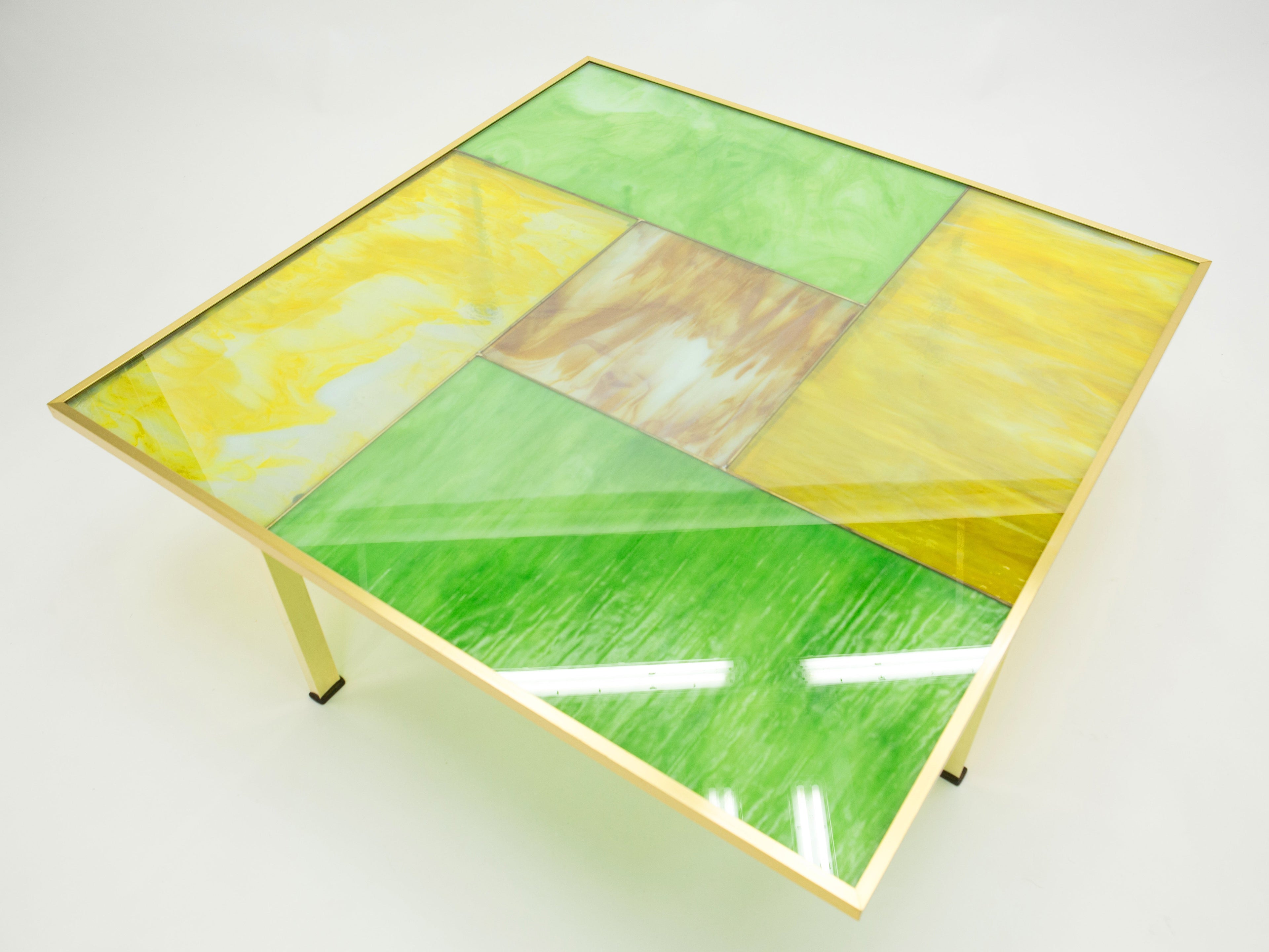 Unique Italian Murano stained glass and brass coffee table 1960s