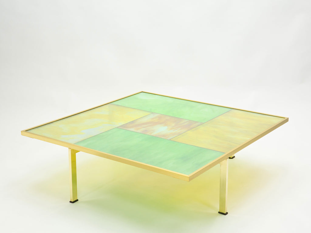 Unique Italian Murano stained glass and brass coffee table 1960s