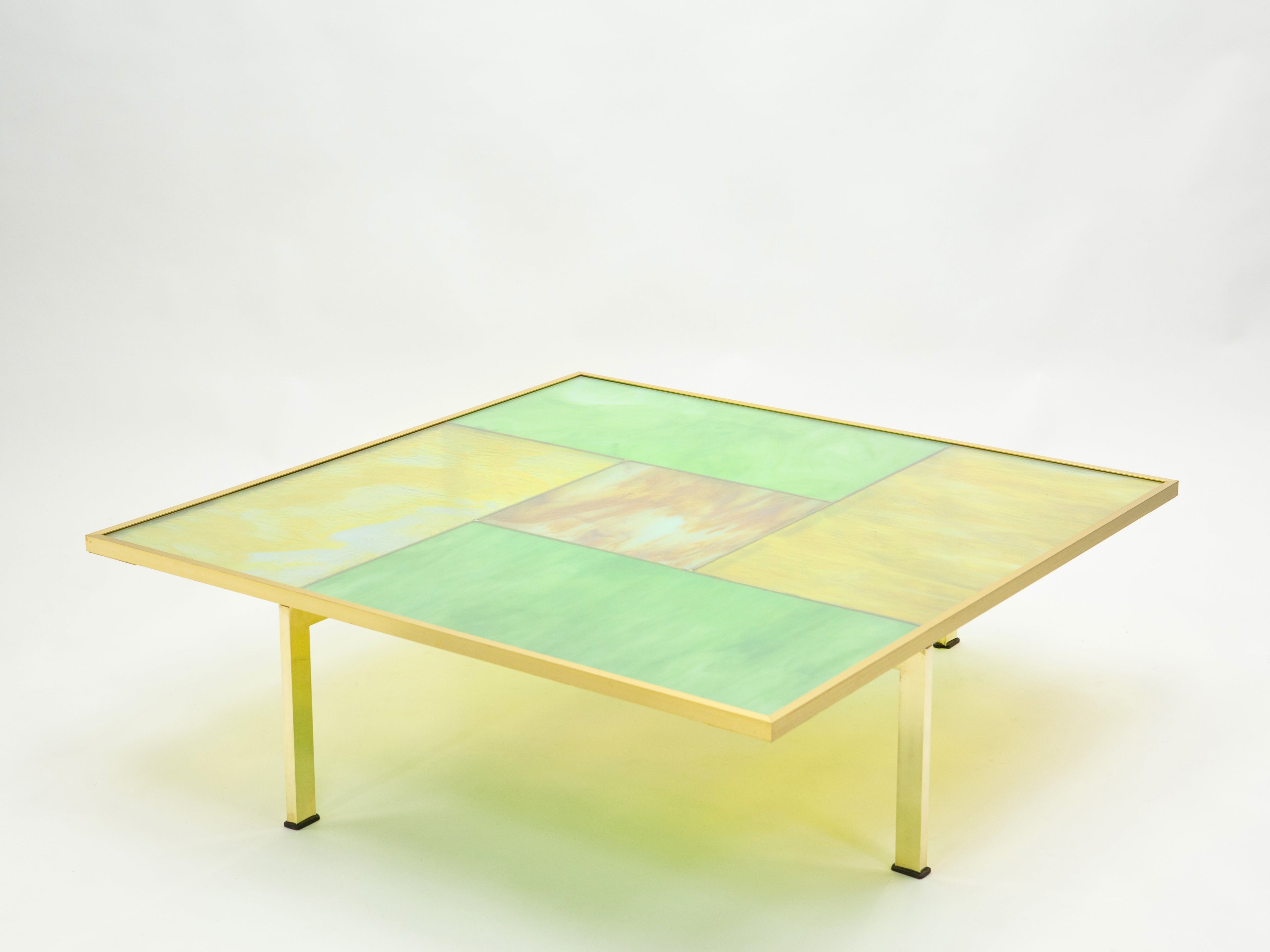Unique Italian Murano stained glass and brass coffee table 1960s