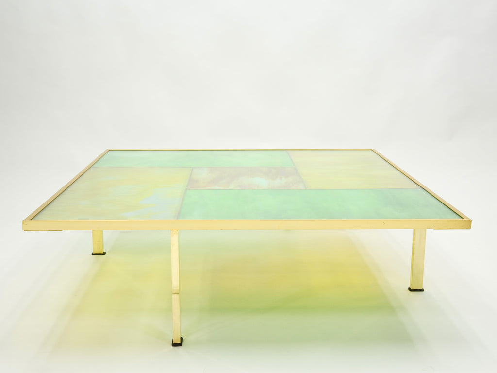 Unique Italian Murano stained glass and brass coffee table 1960s