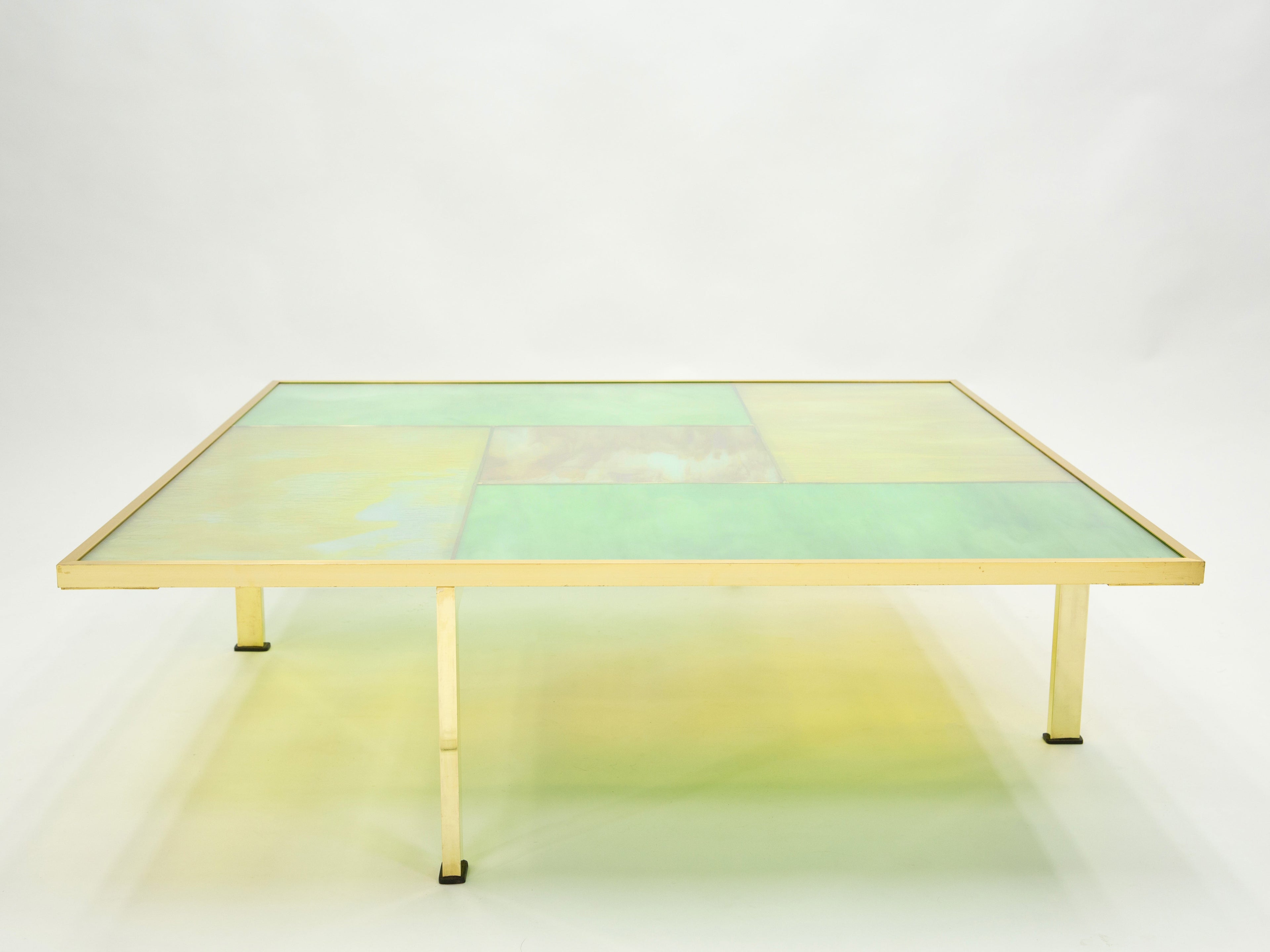 Unique Italian Murano stained glass and brass coffee table 1960s