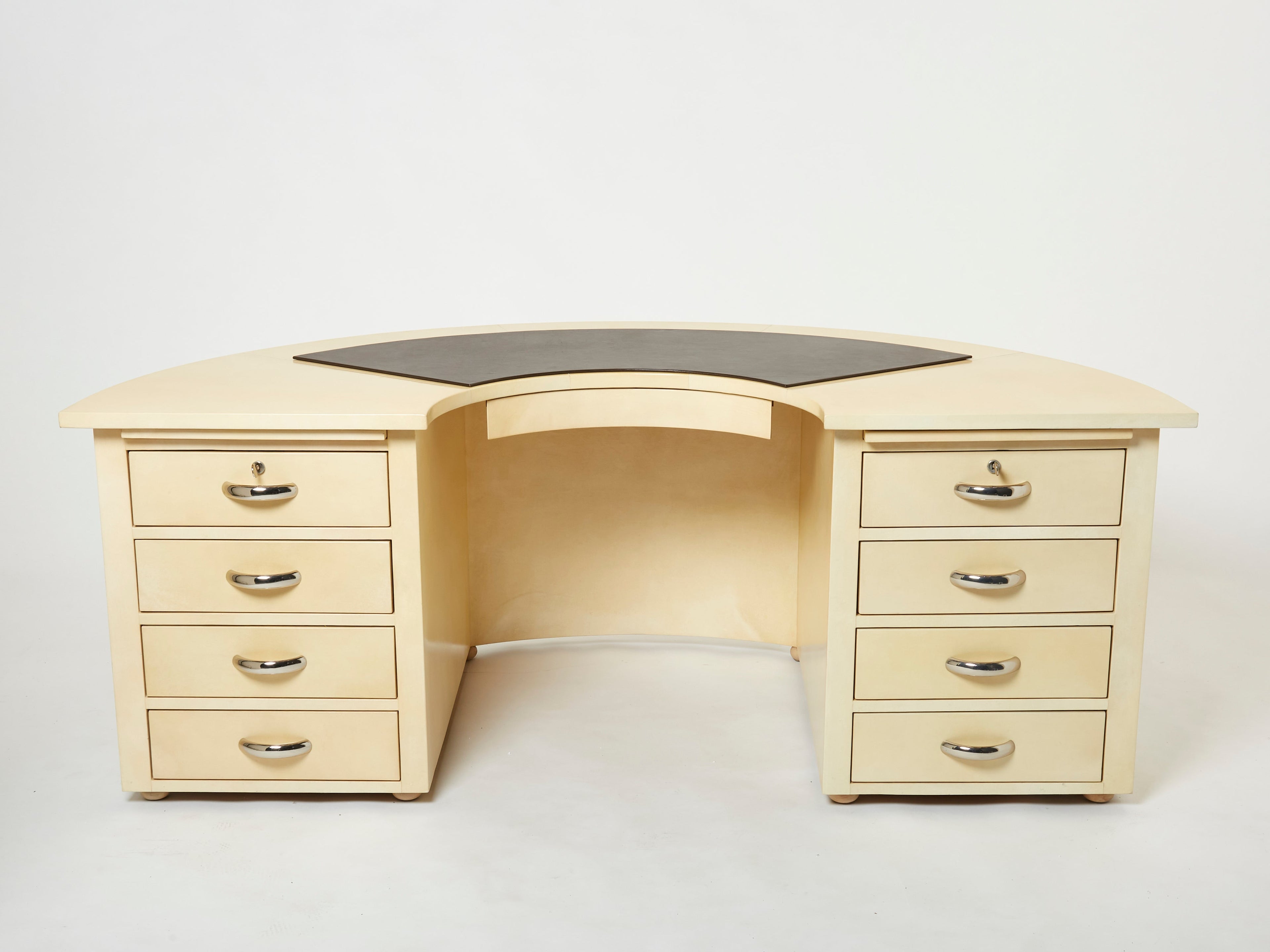 Unique Jacques Adnet curved parchment desk 1940