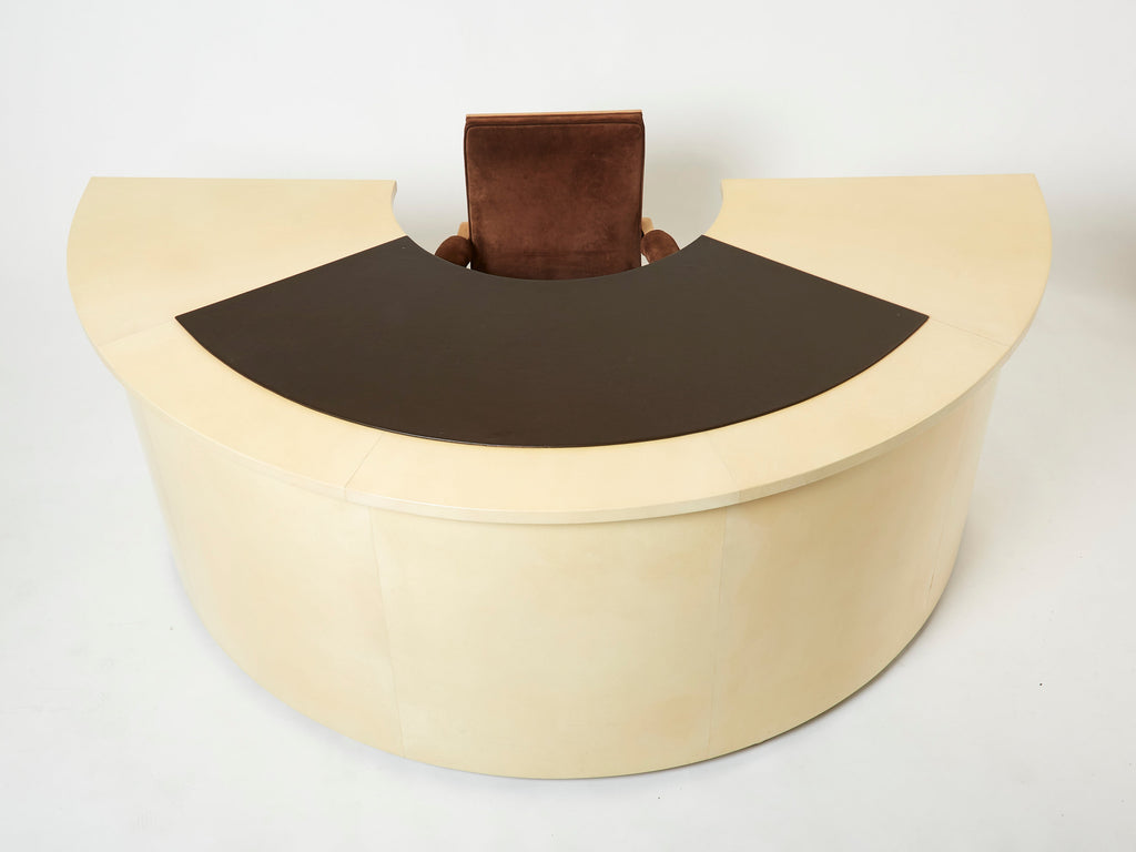 Unique Jacques Adnet curved parchment desk 1940