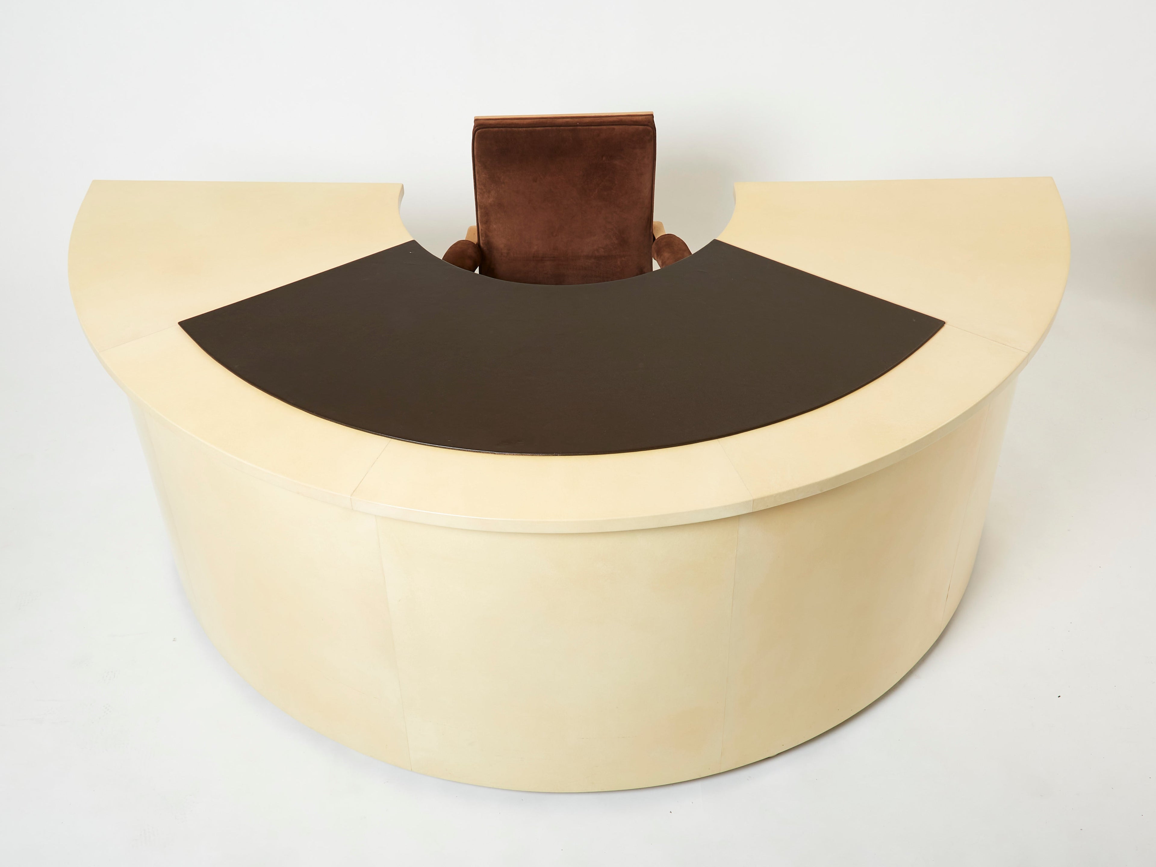 Unique Jacques Adnet curved parchment desk 1940