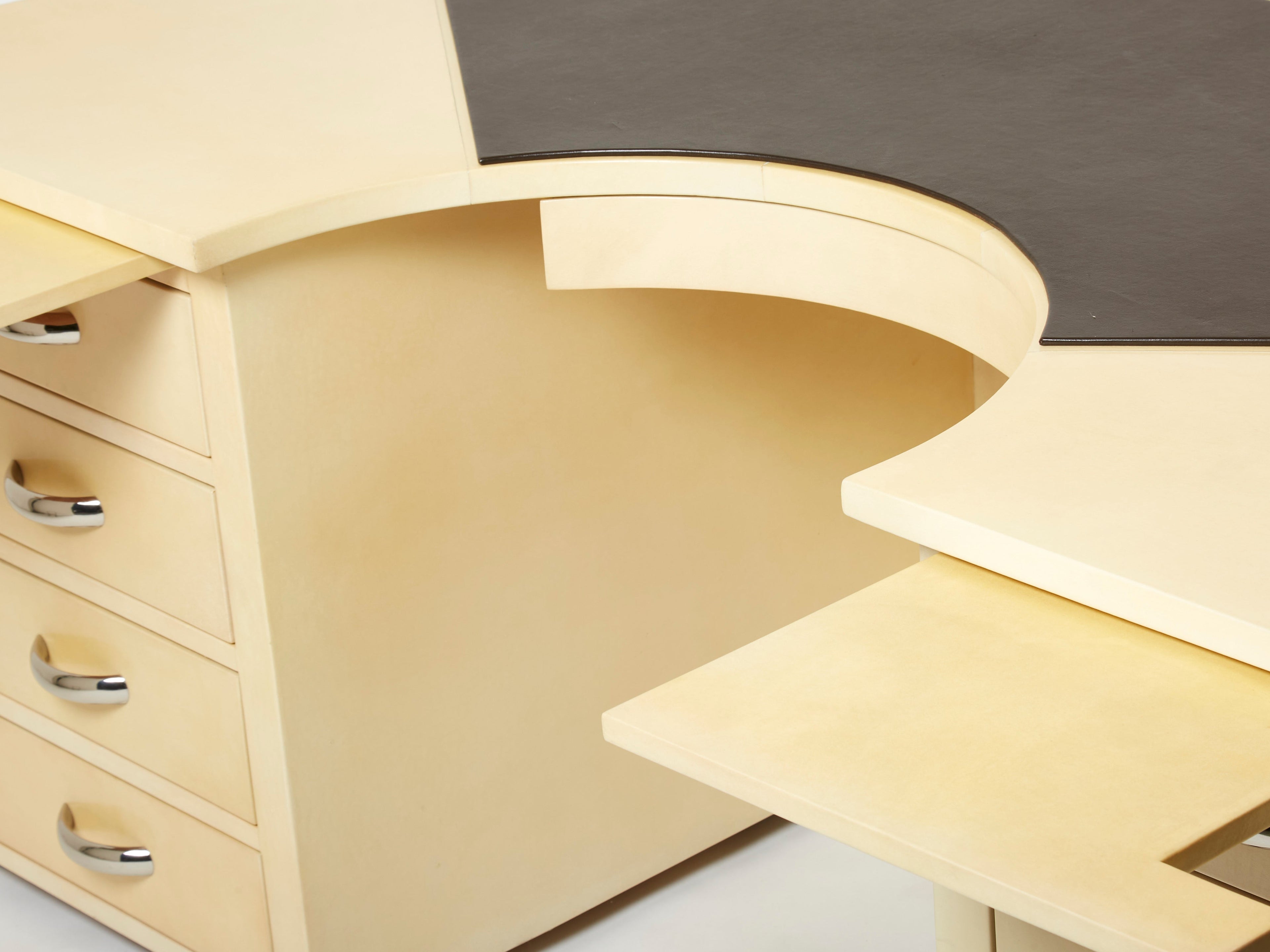 Unique Jacques Adnet curved parchment desk 1940