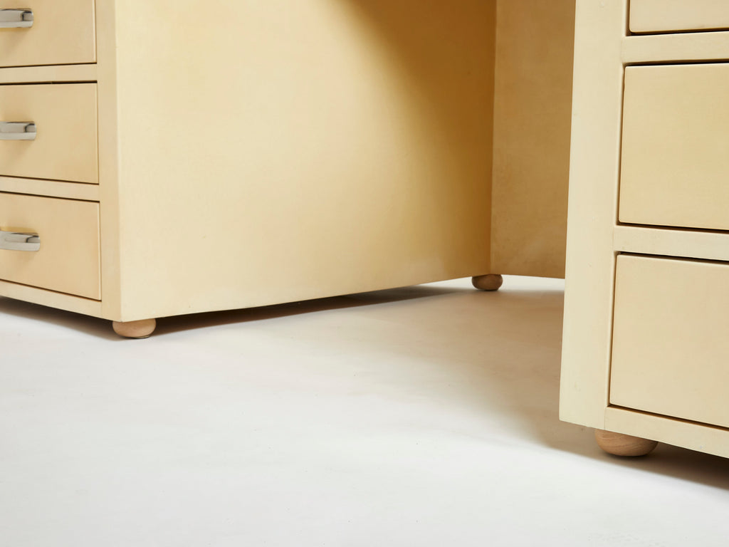 Unique Jacques Adnet curved parchment desk 1940