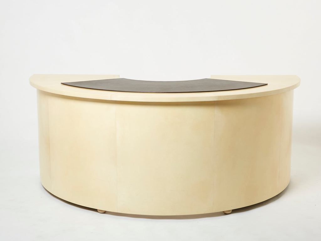 Unique Jacques Adnet curved parchment desk 1940