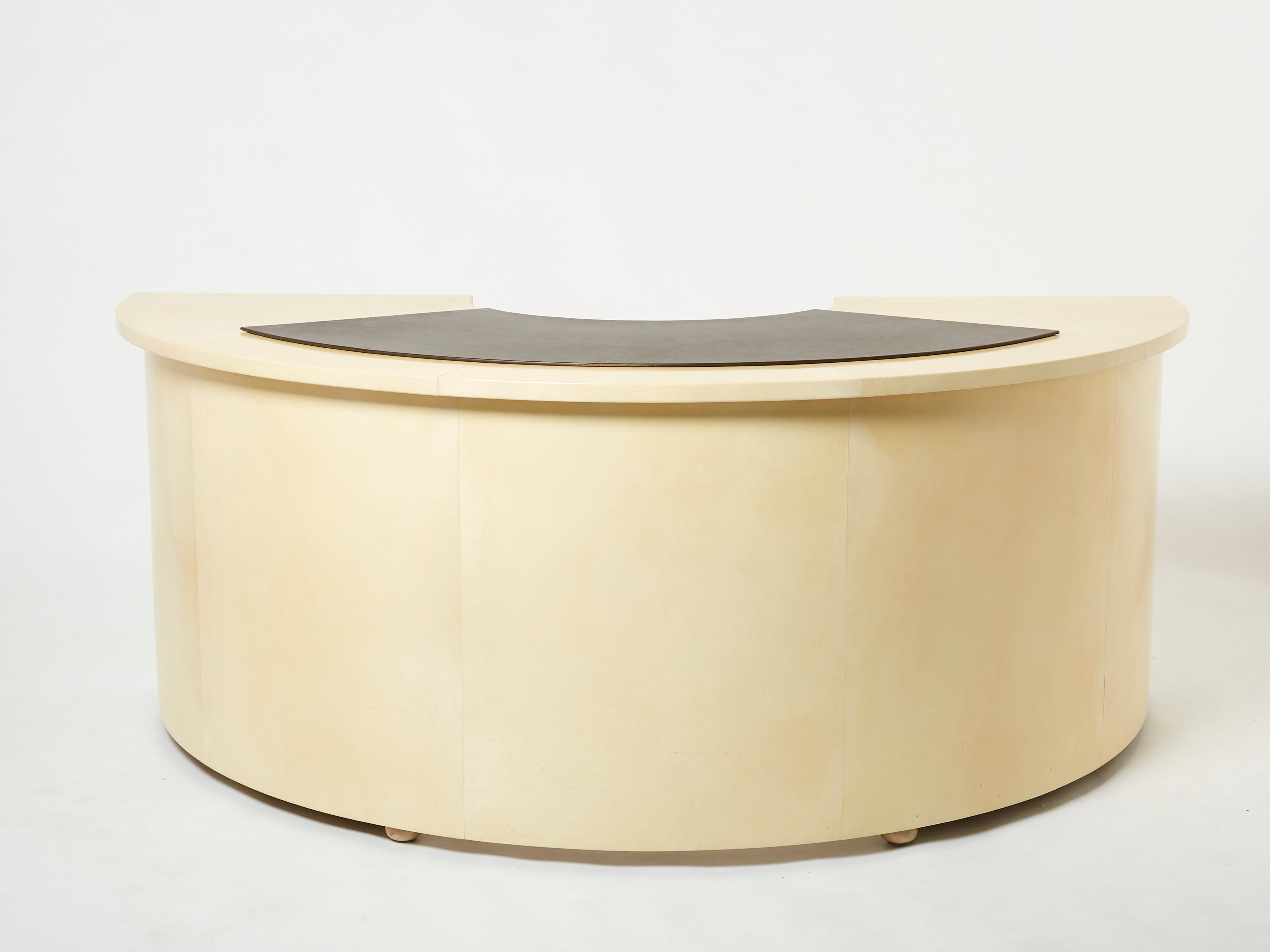Unique Jacques Adnet curved parchment desk 1940