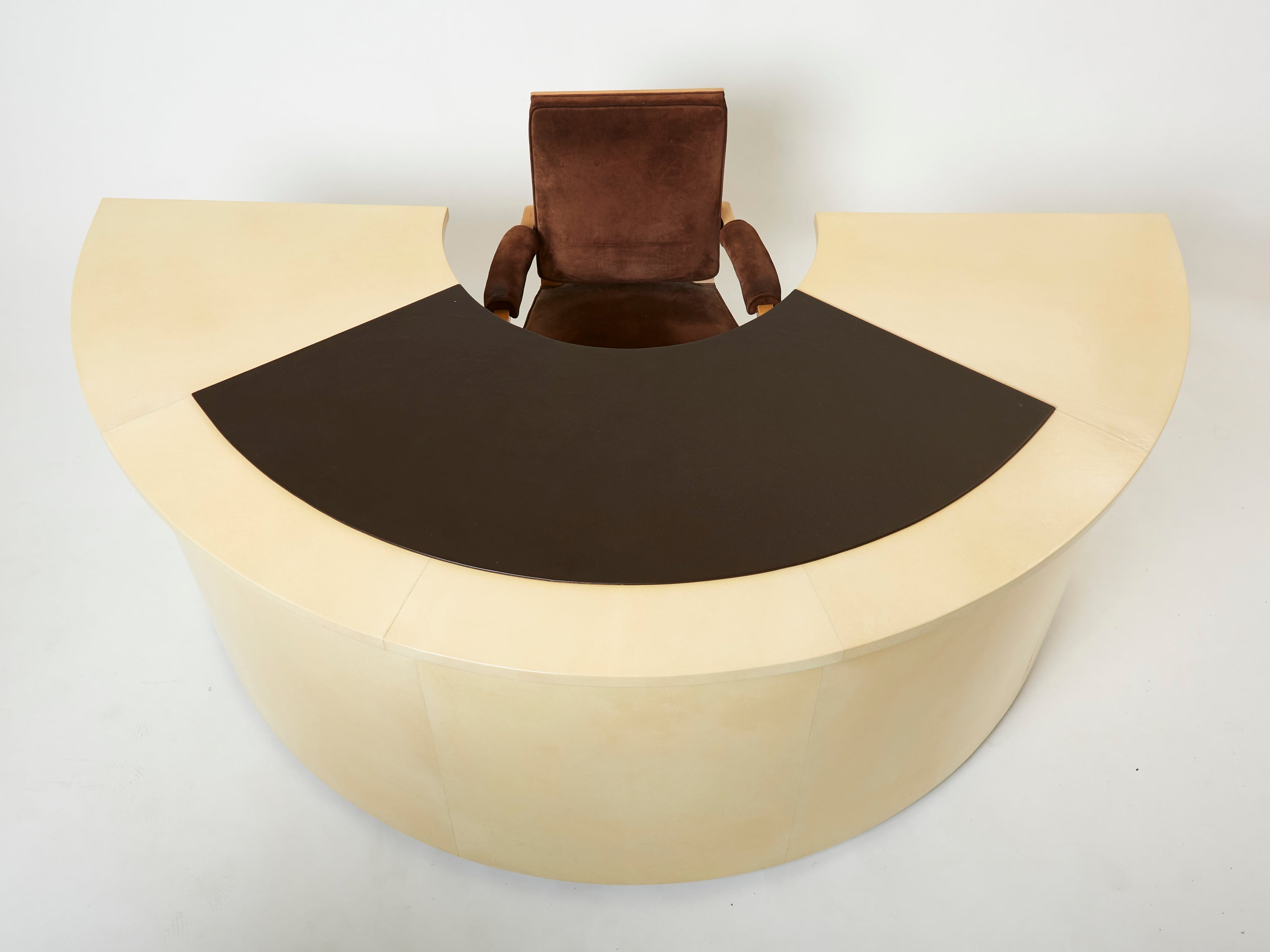 Unique Jacques Adnet curved parchment desk 1940
