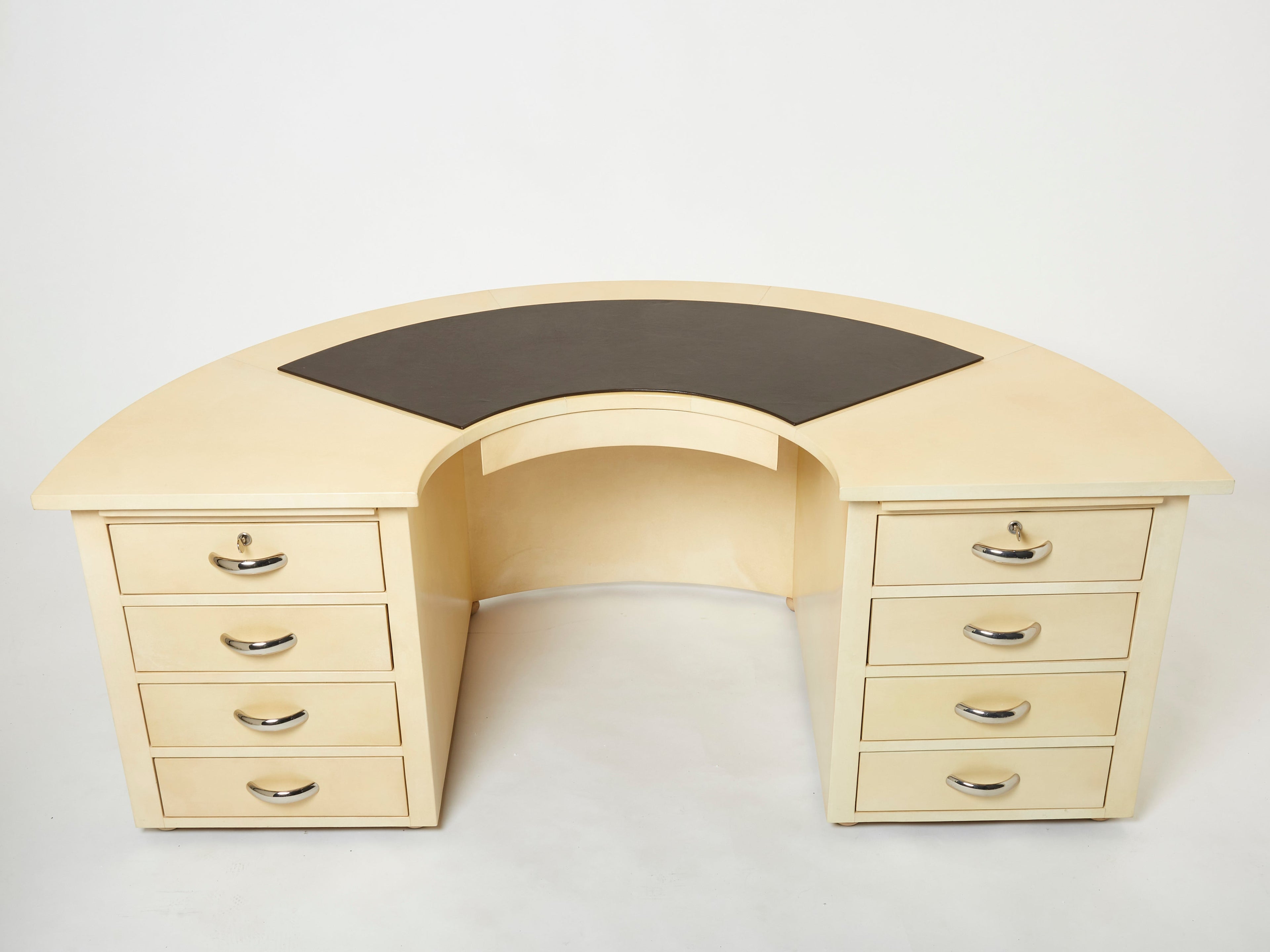Unique Jacques Adnet curved parchment desk 1940