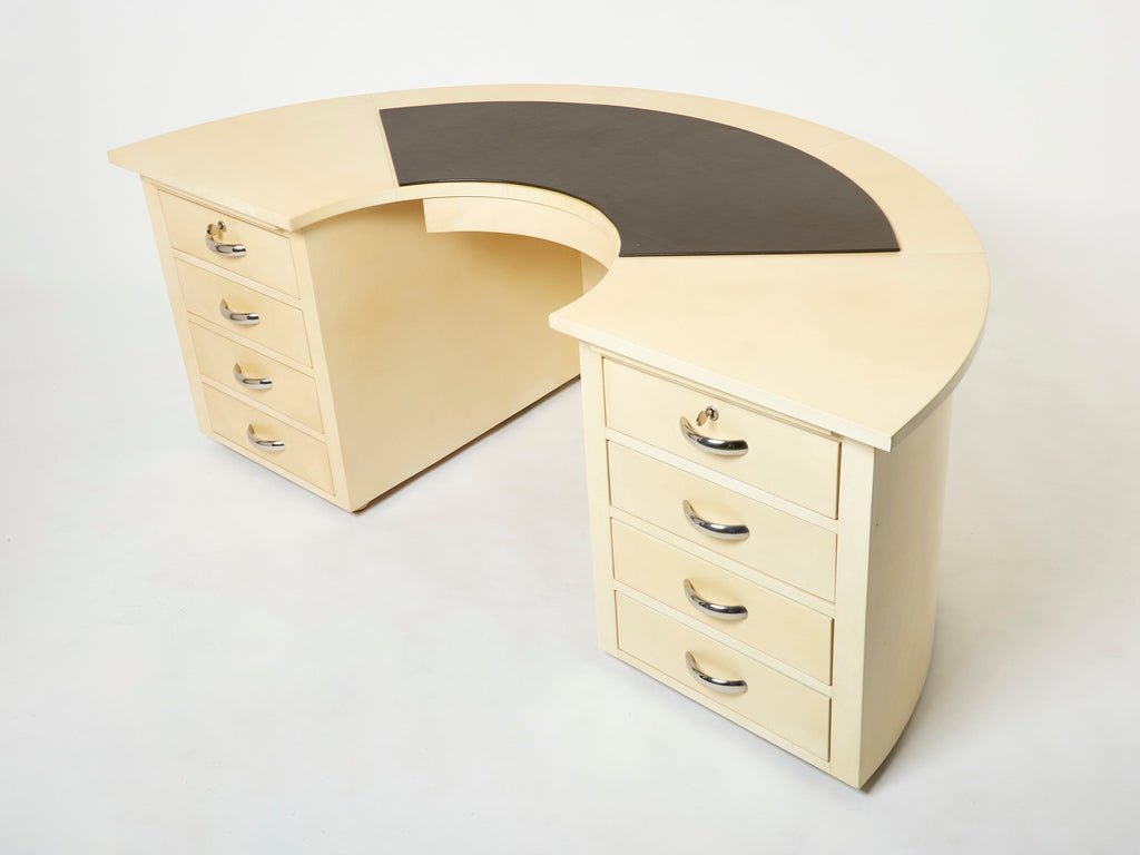 Unique Jacques Adnet curved parchment desk 1940