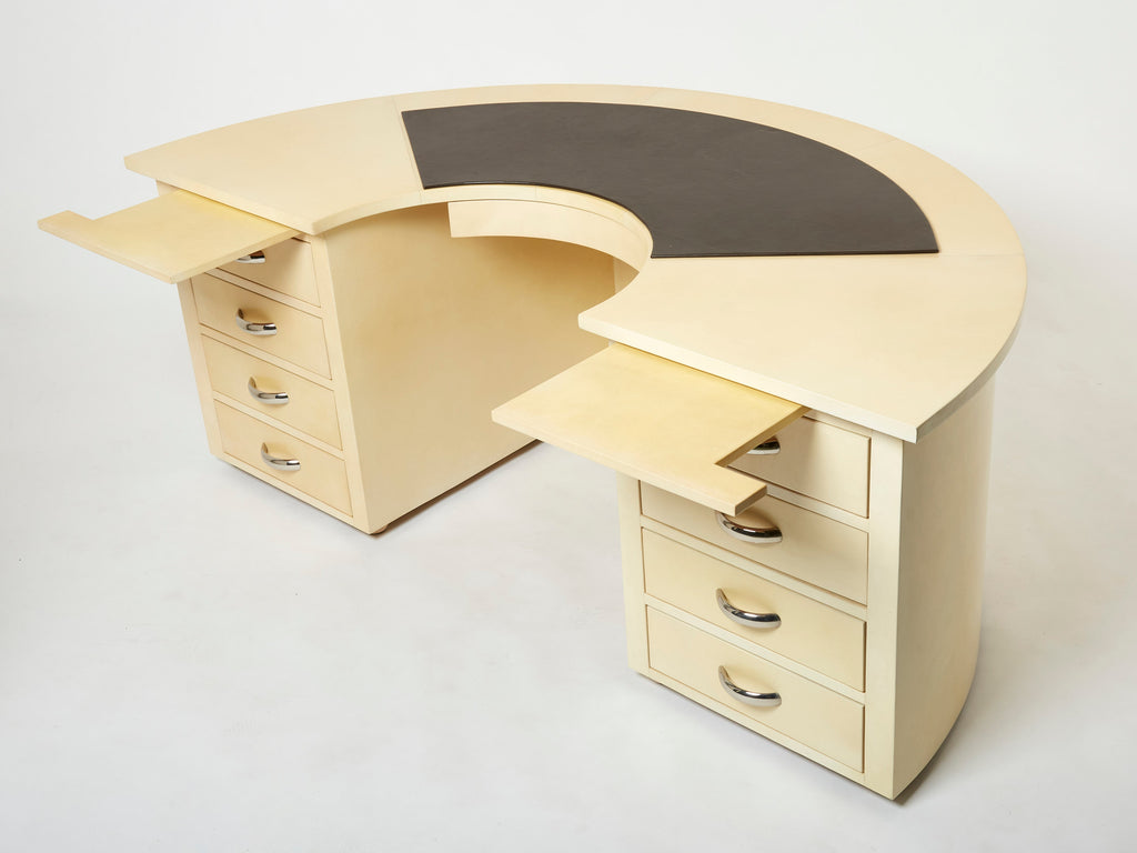 Unique Jacques Adnet curved parchment desk 1940