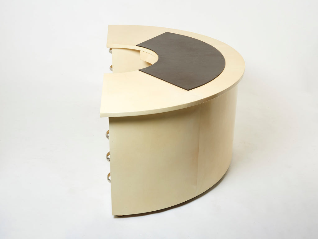 Unique Jacques Adnet curved parchment desk 1940