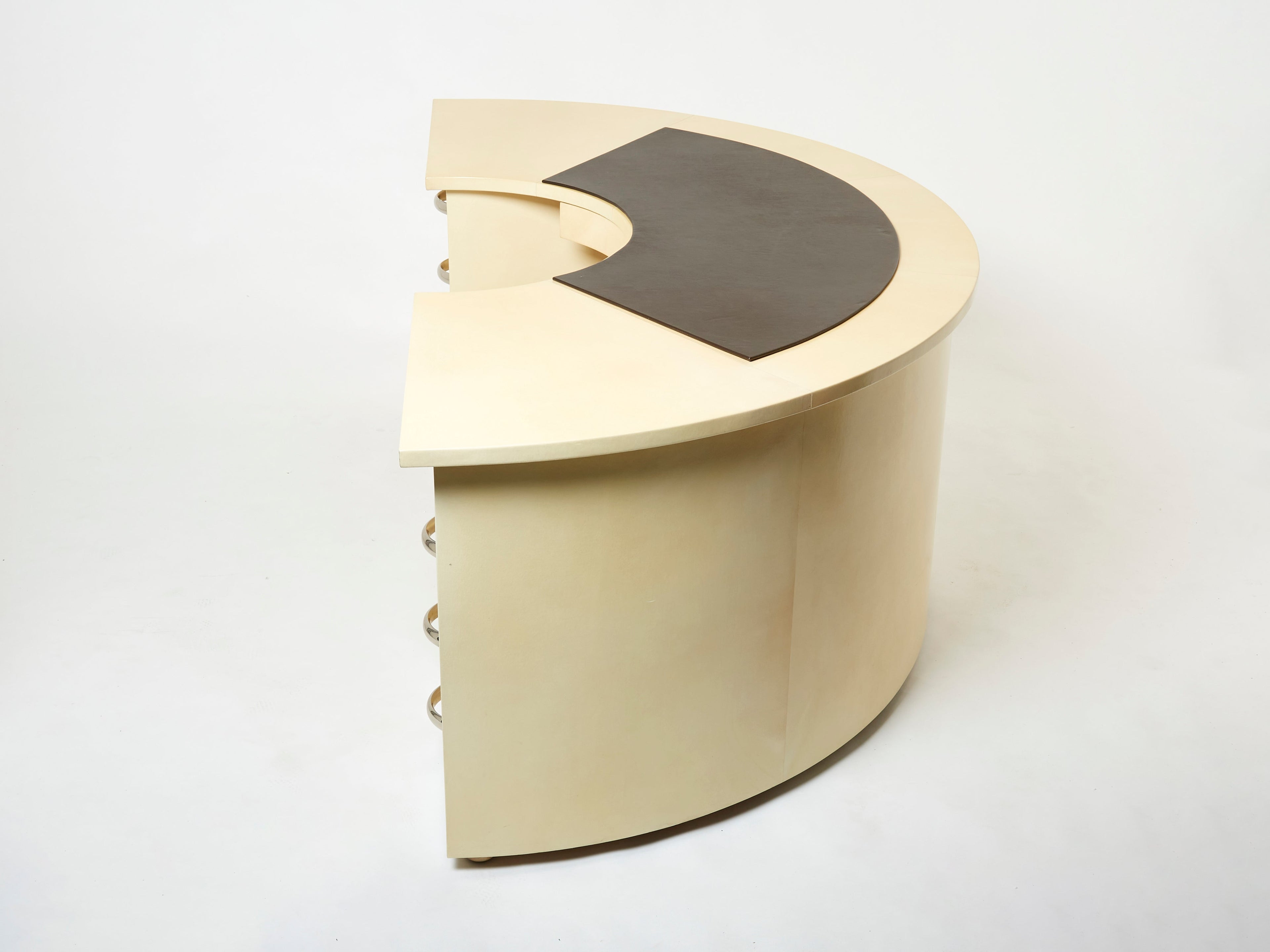 Unique Jacques Adnet curved parchment desk 1940