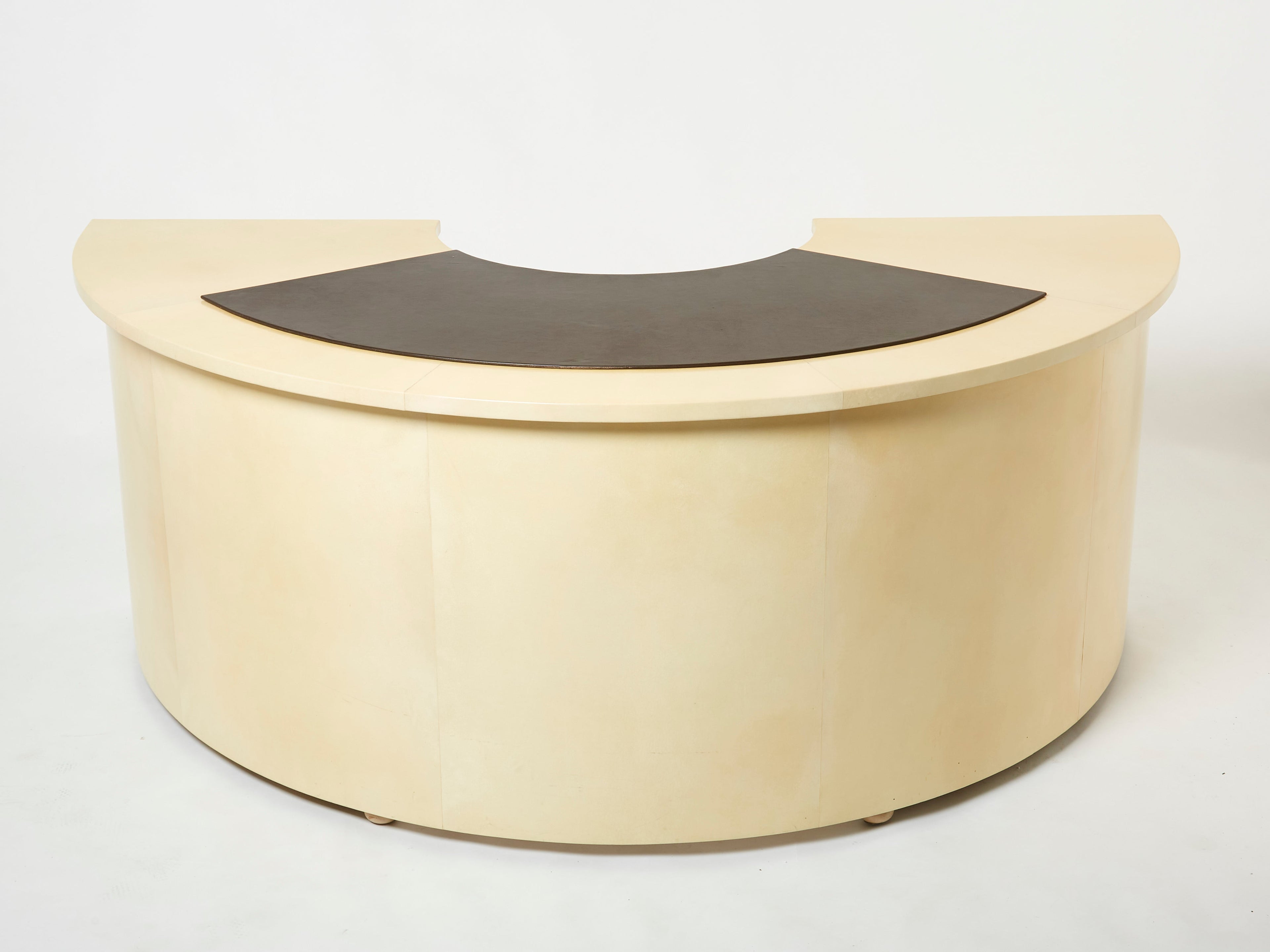 Unique Jacques Adnet curved parchment desk 1940