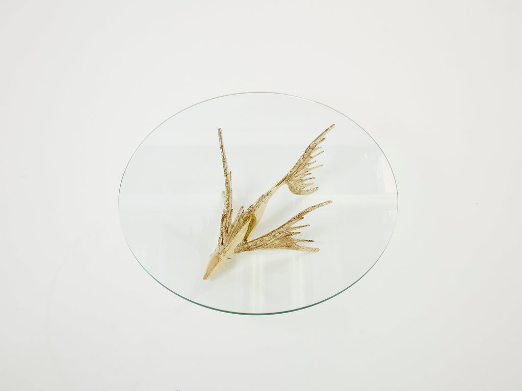 Unique signed Alain Chervet brass fish sculpture coffee table 1977