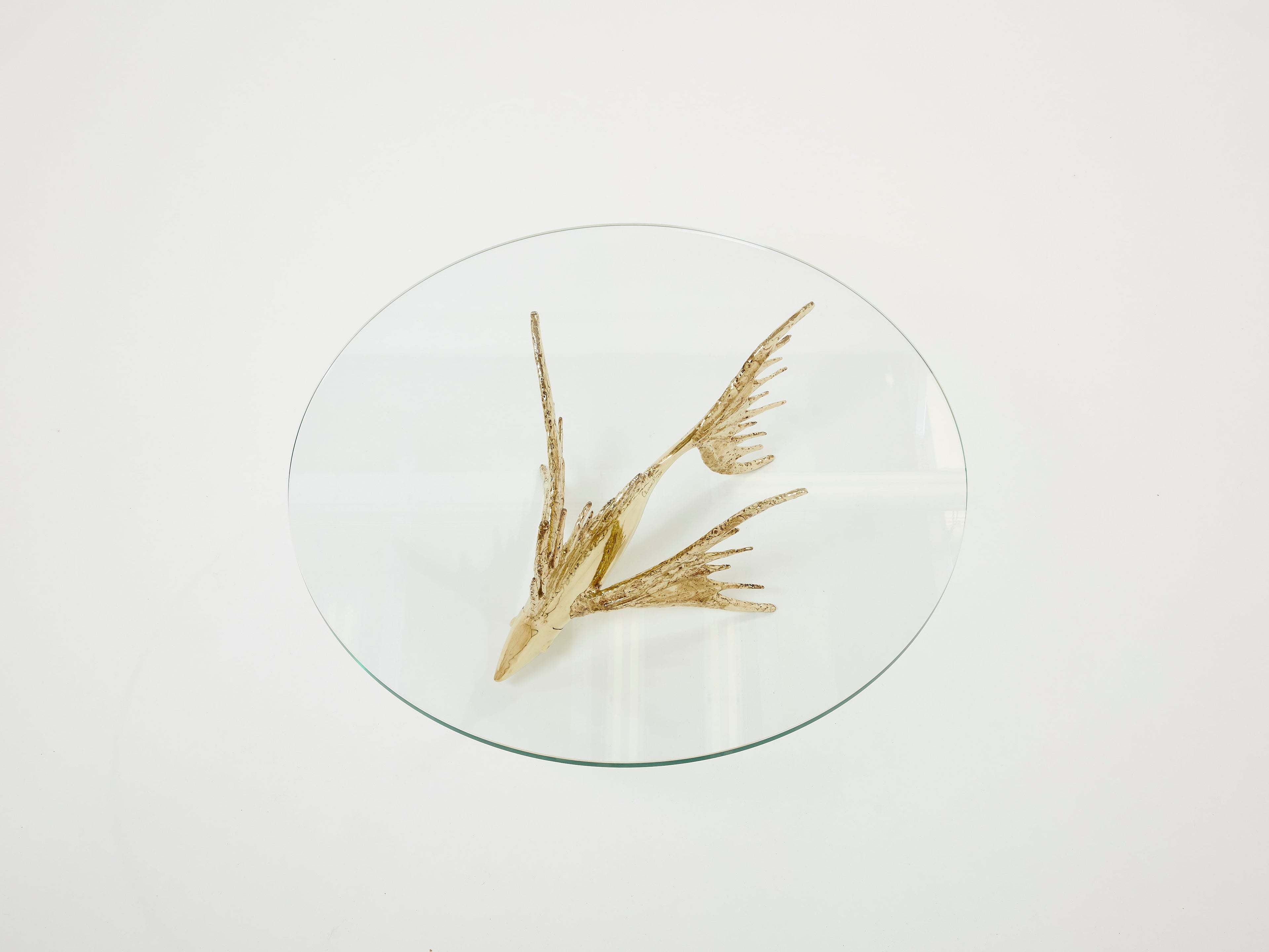 Unique signed Alain Chervet brass fish sculpture coffee table 1977