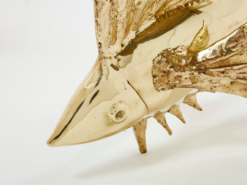 Unique signed Alain Chervet brass fish sculpture coffee table 1977