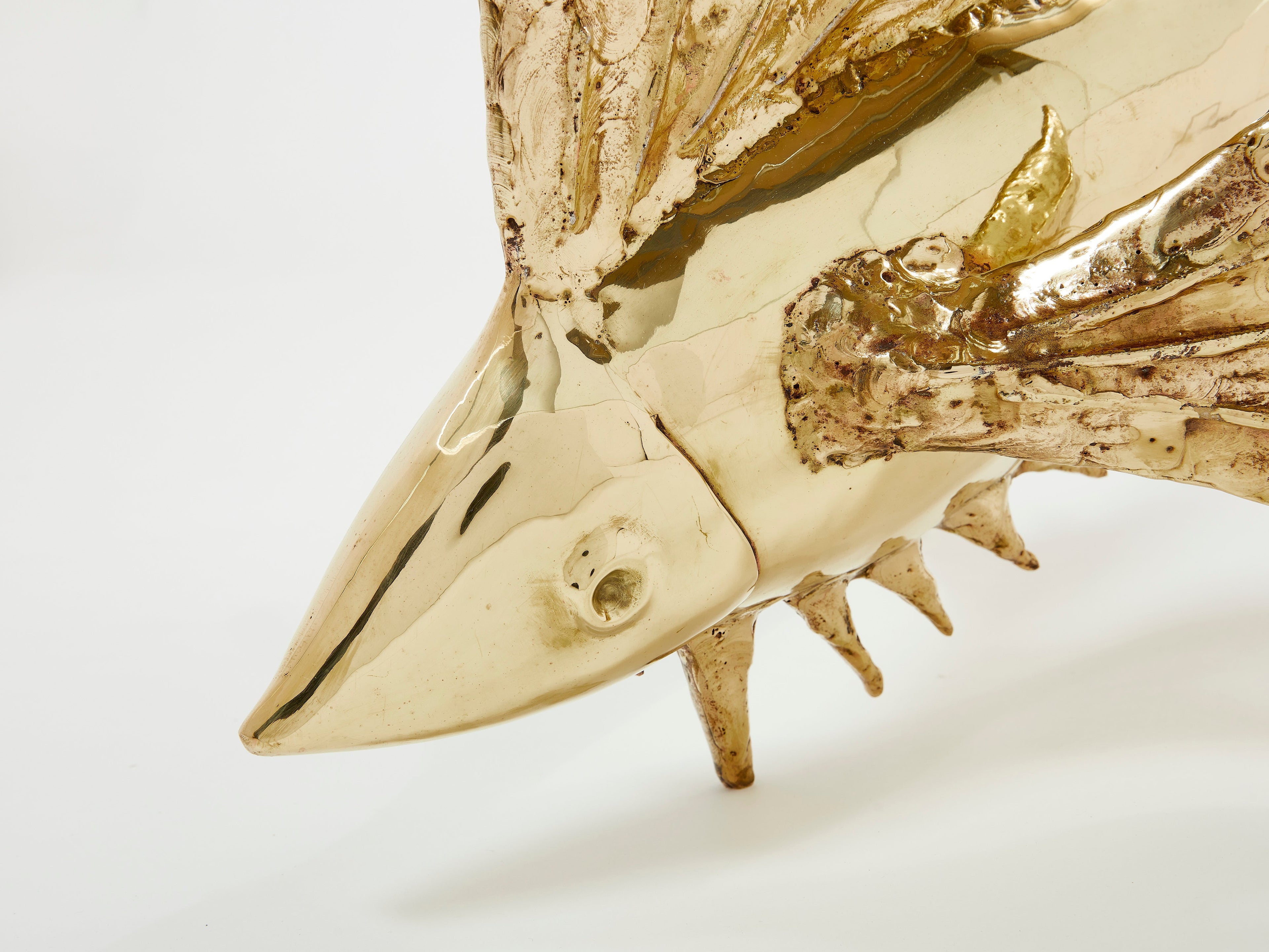 Unique signed Alain Chervet brass fish sculpture coffee table 1977