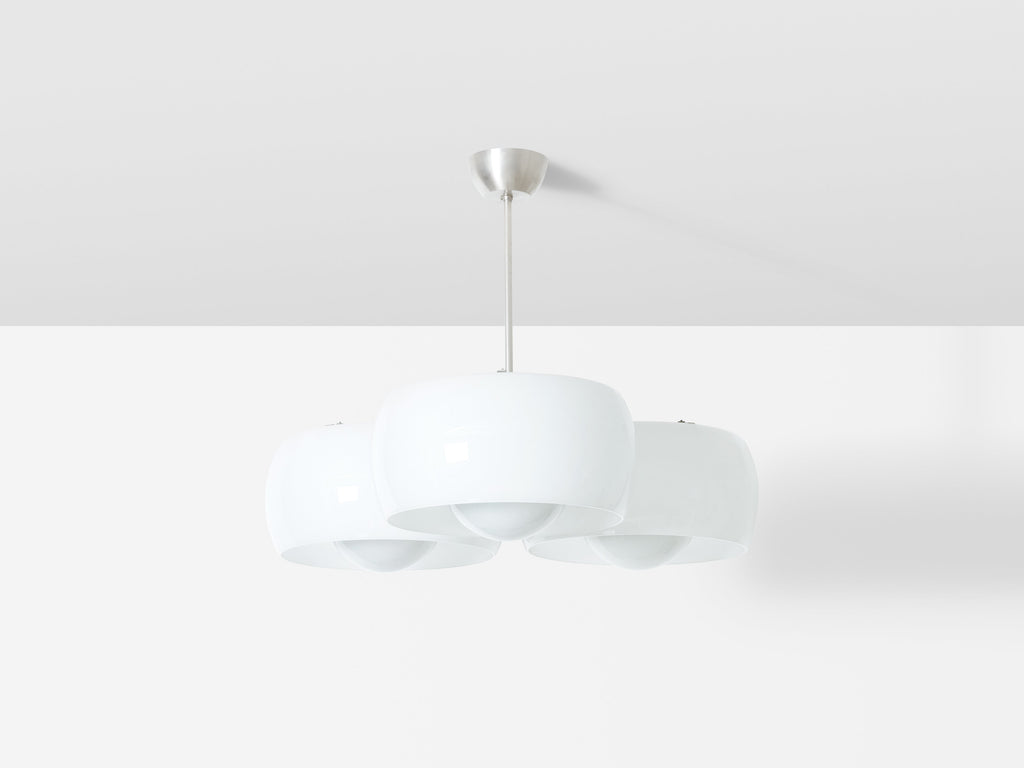 Vico Magistretti for Artemide opaline glass Triclinio chandelier 1967