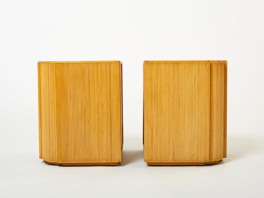 Pair of Italian Vivai Del Sud bamboo Missoni fabric night stands 1970s