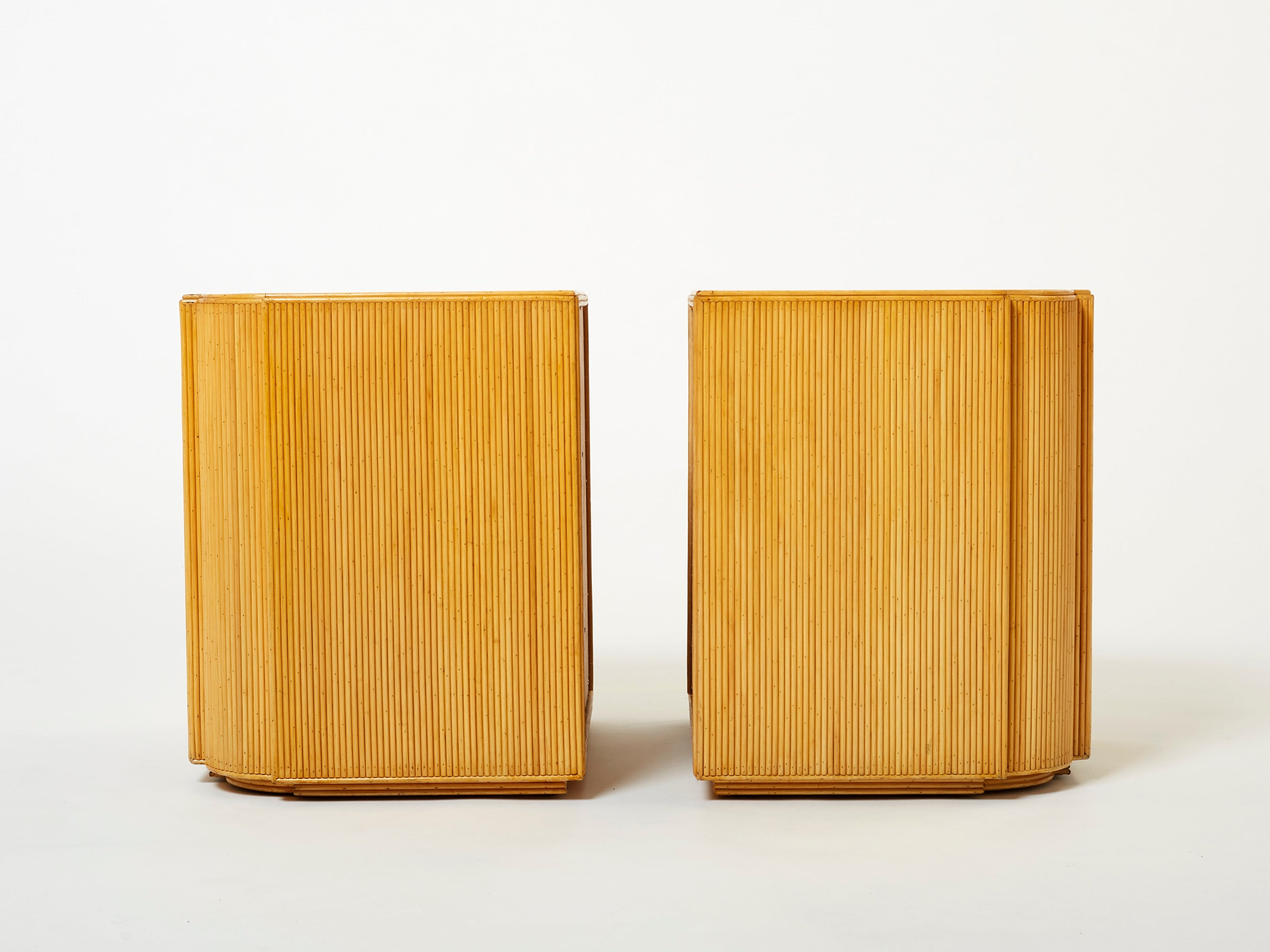 Pair of Italian Vivai Del Sud bamboo Missoni fabric night stands 1970s