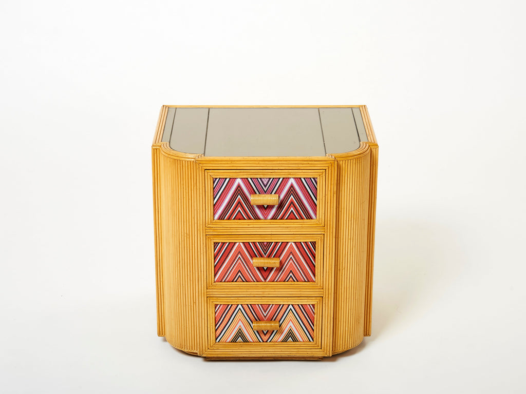 Pair of Italian Vivai Del Sud bamboo Missoni fabric night stands 1970s