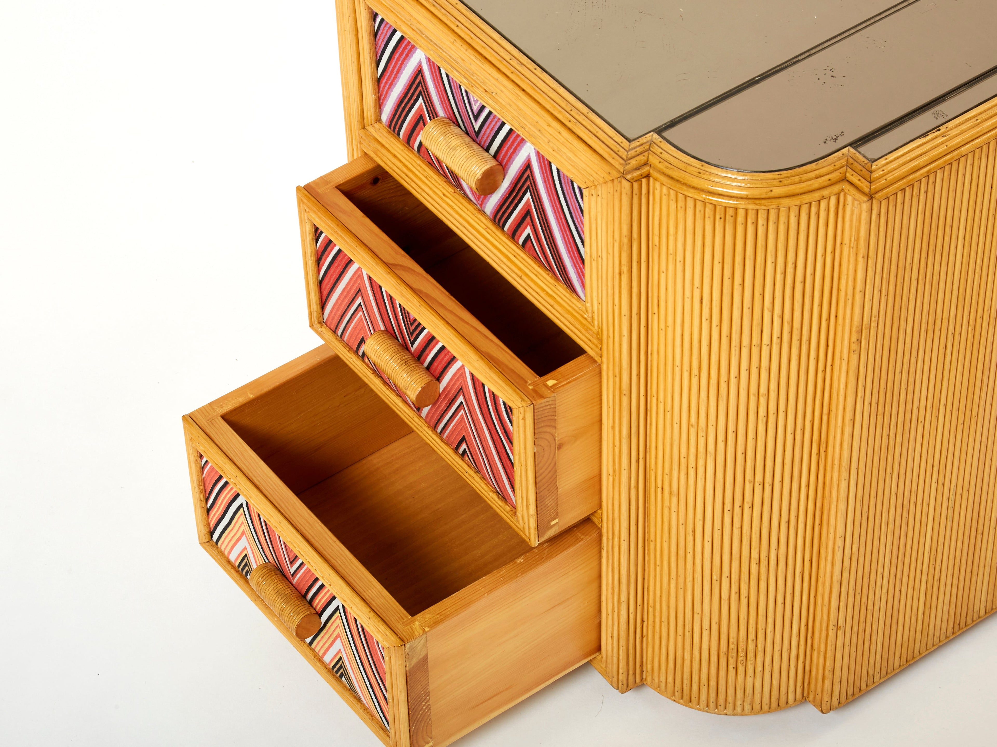Pair of Italian Vivai Del Sud bamboo Missoni fabric night stands 1970s