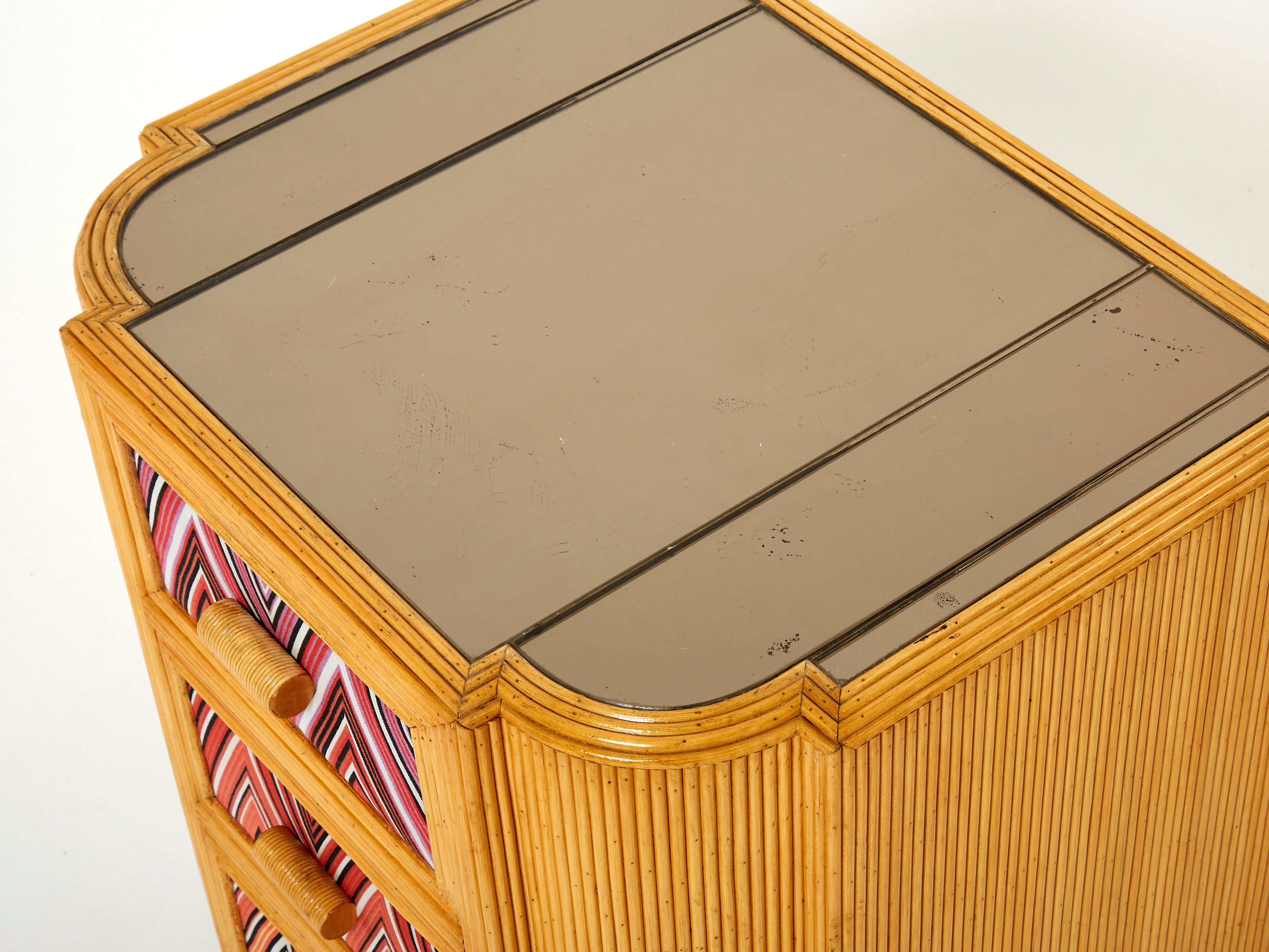 Pair of Italian Vivai Del Sud bamboo Missoni fabric night stands 1970s