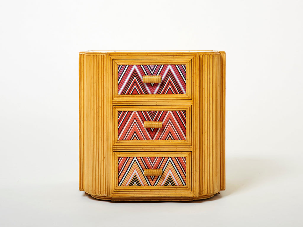 Pair of Italian Vivai Del Sud bamboo Missoni fabric night stands 1970s