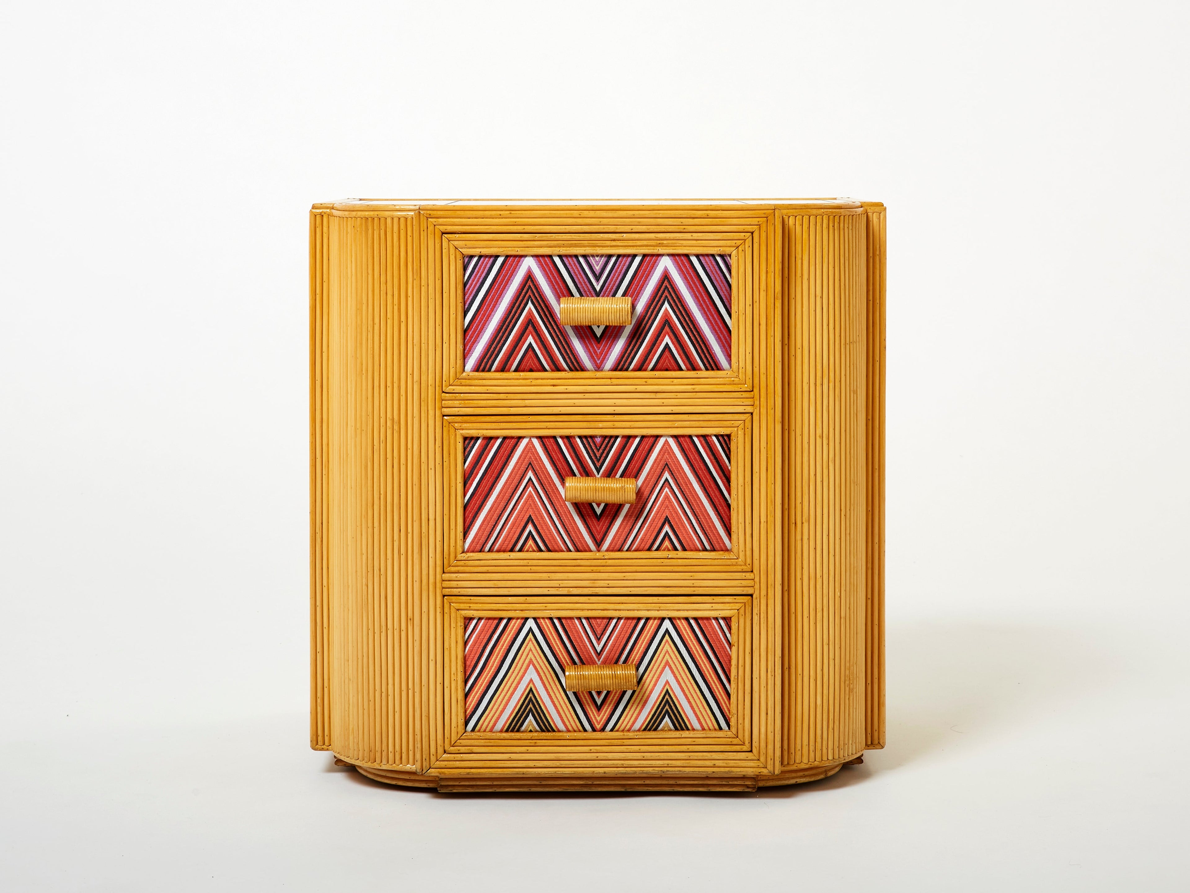 Pair of Italian Vivai Del Sud bamboo Missoni fabric night stands 1970s