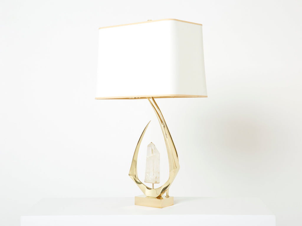 Pair of signed Willy Daro brass rock crystal table lamps 1970