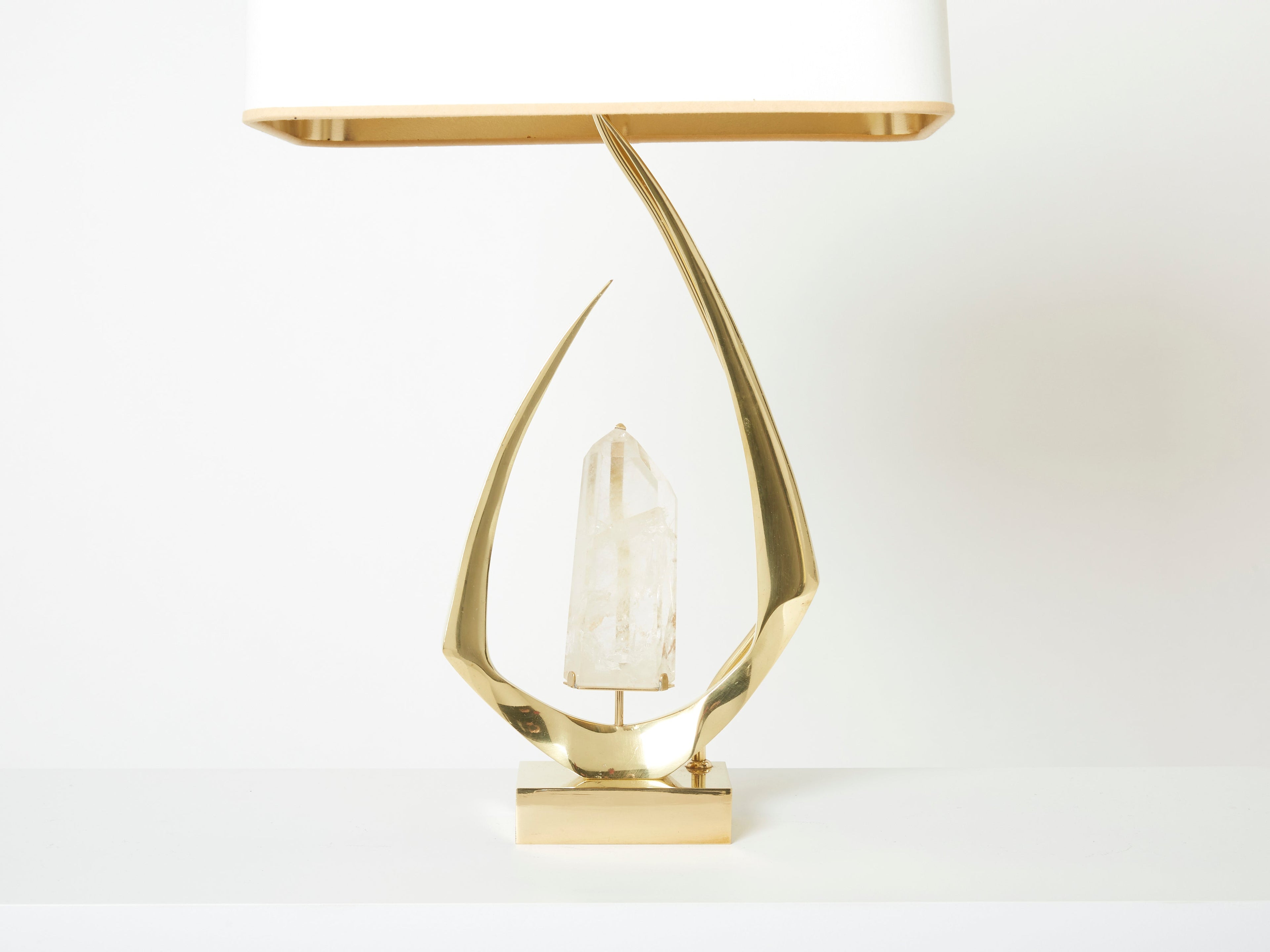 Pair of signed Willy Daro brass rock crystal table lamps 1970