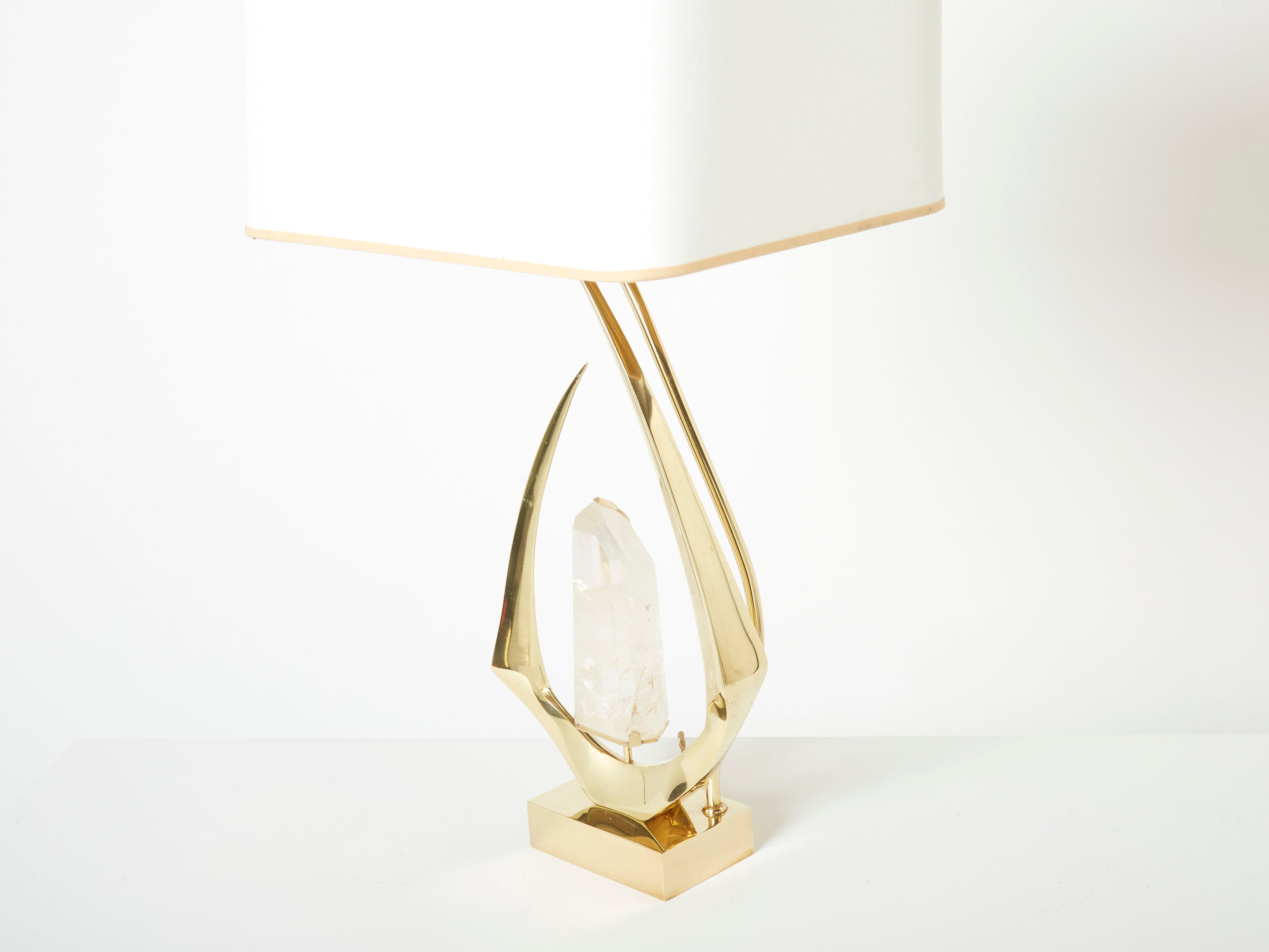 Pair of signed Willy Daro brass rock crystal table lamps 1970