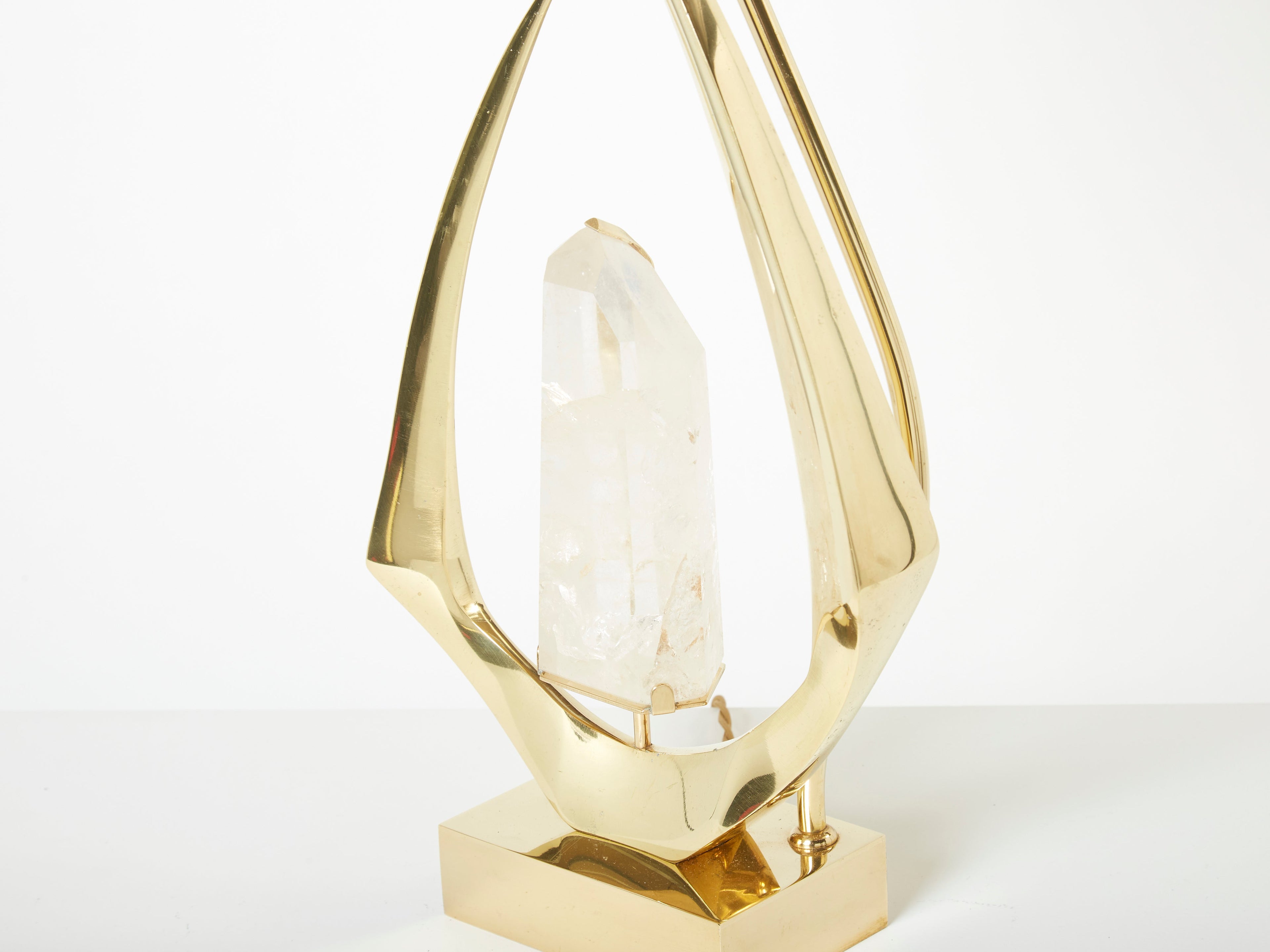 Pair of signed Willy Daro brass rock crystal table lamps 1970