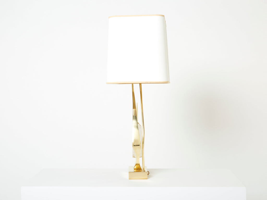 Pair of signed Willy Daro brass rock crystal table lamps 1970