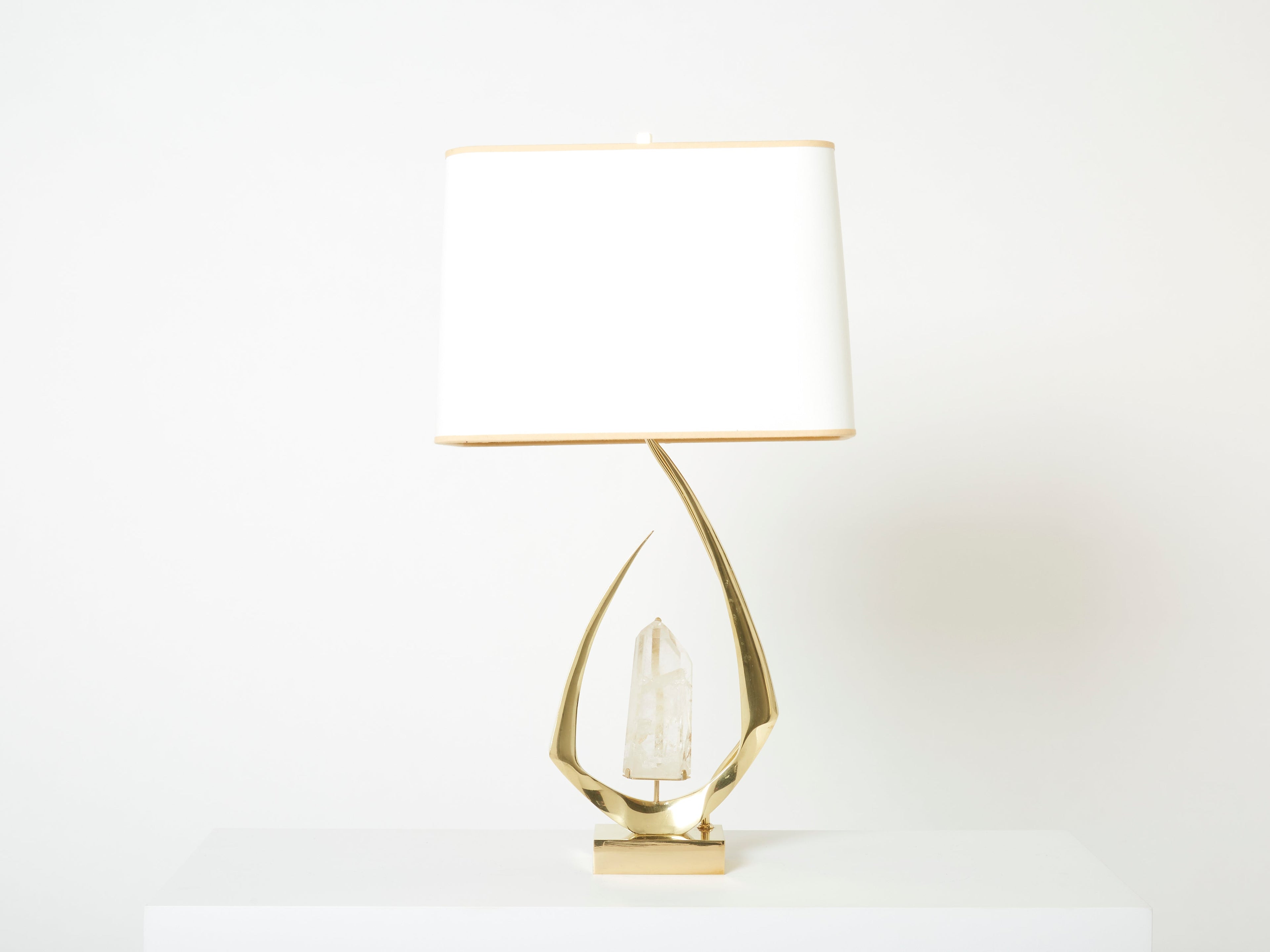 Pair of signed Willy Daro brass rock crystal table lamps 1970