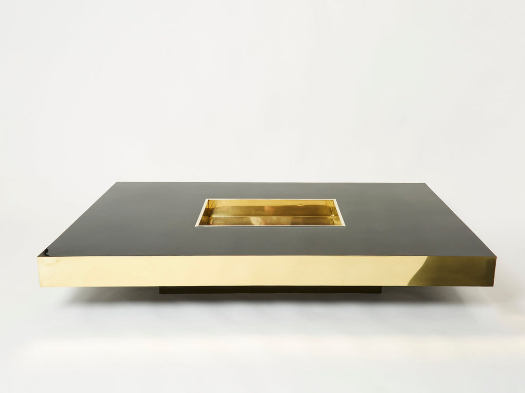 Rare extra large Willy Rizzo black lacquer and brass bar coffee table 1970s