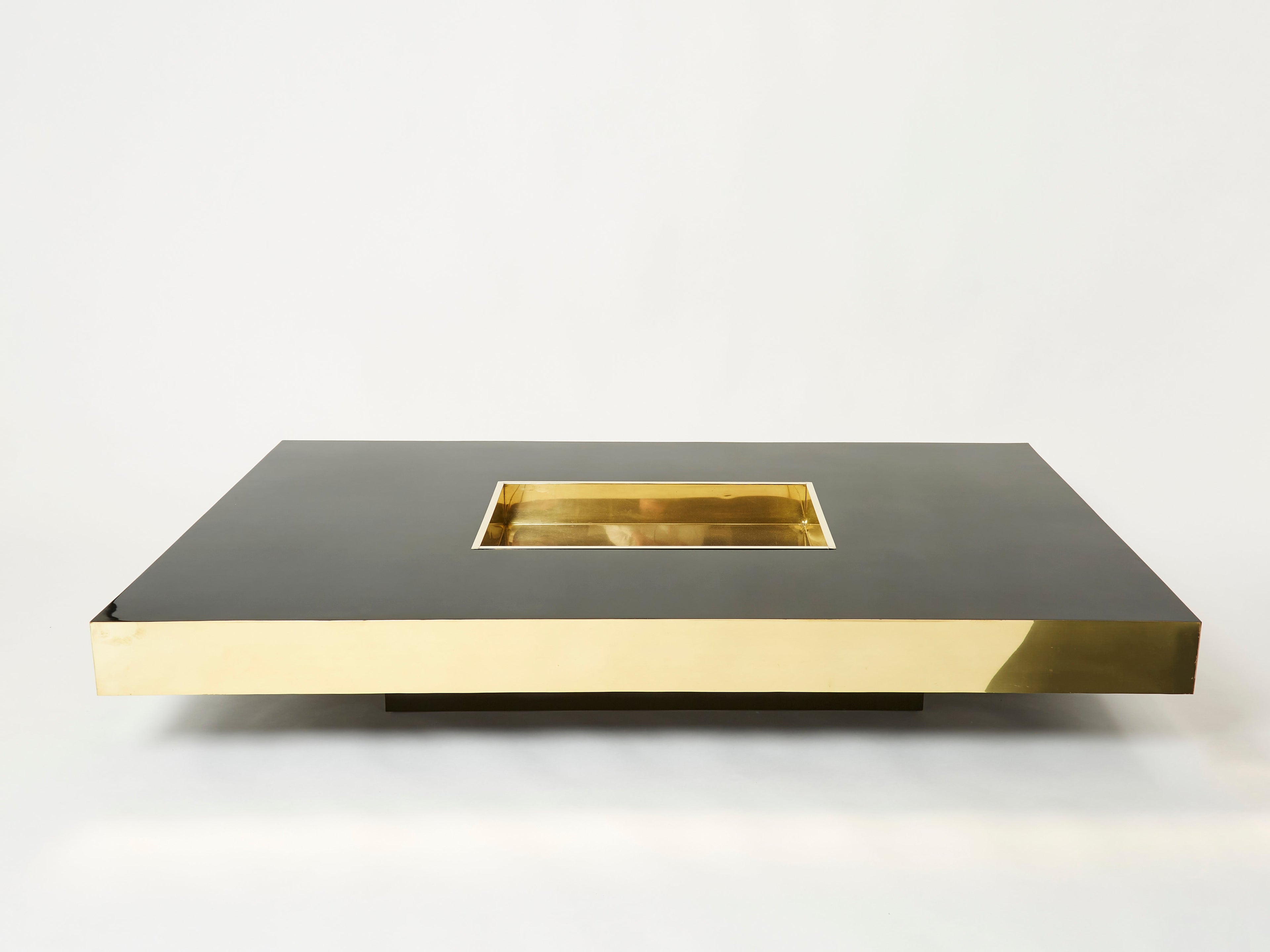 Rare extra large Willy Rizzo black lacquer and brass bar coffee table 1970s
