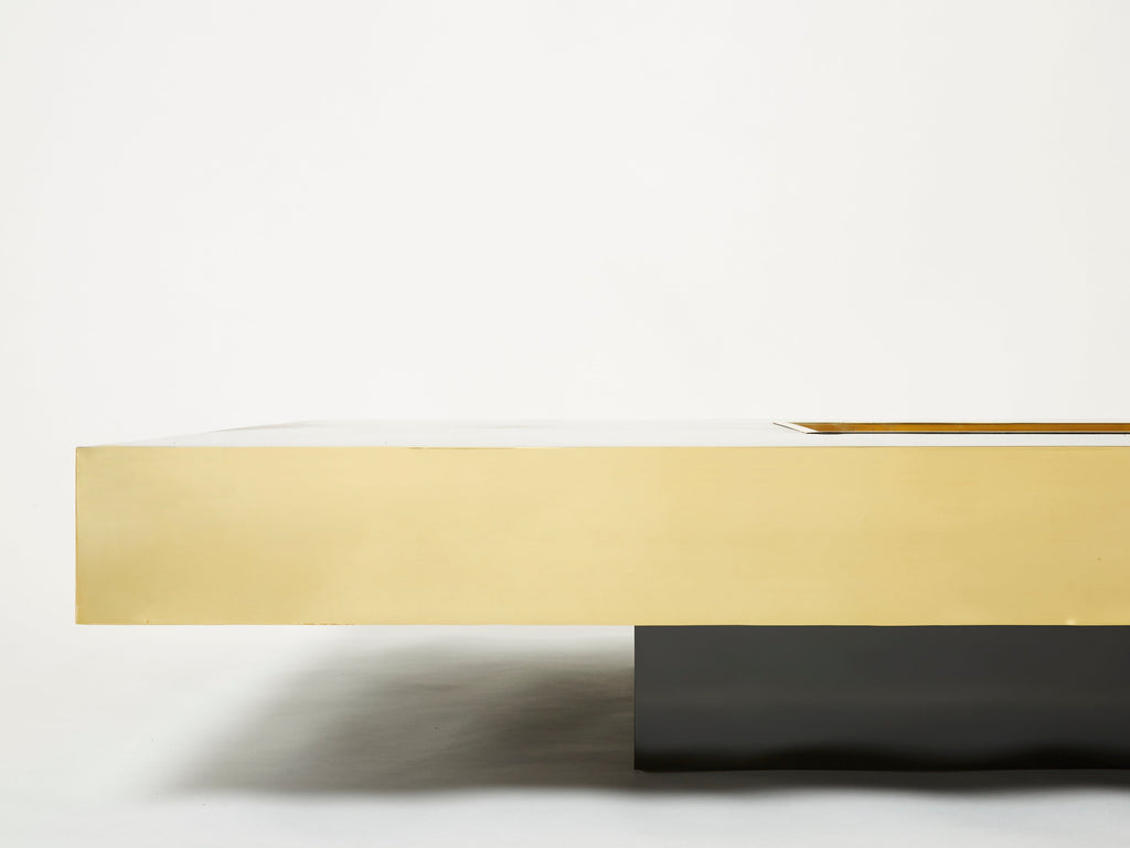 Rare extra large Willy Rizzo black lacquer and brass bar coffee table 1970s