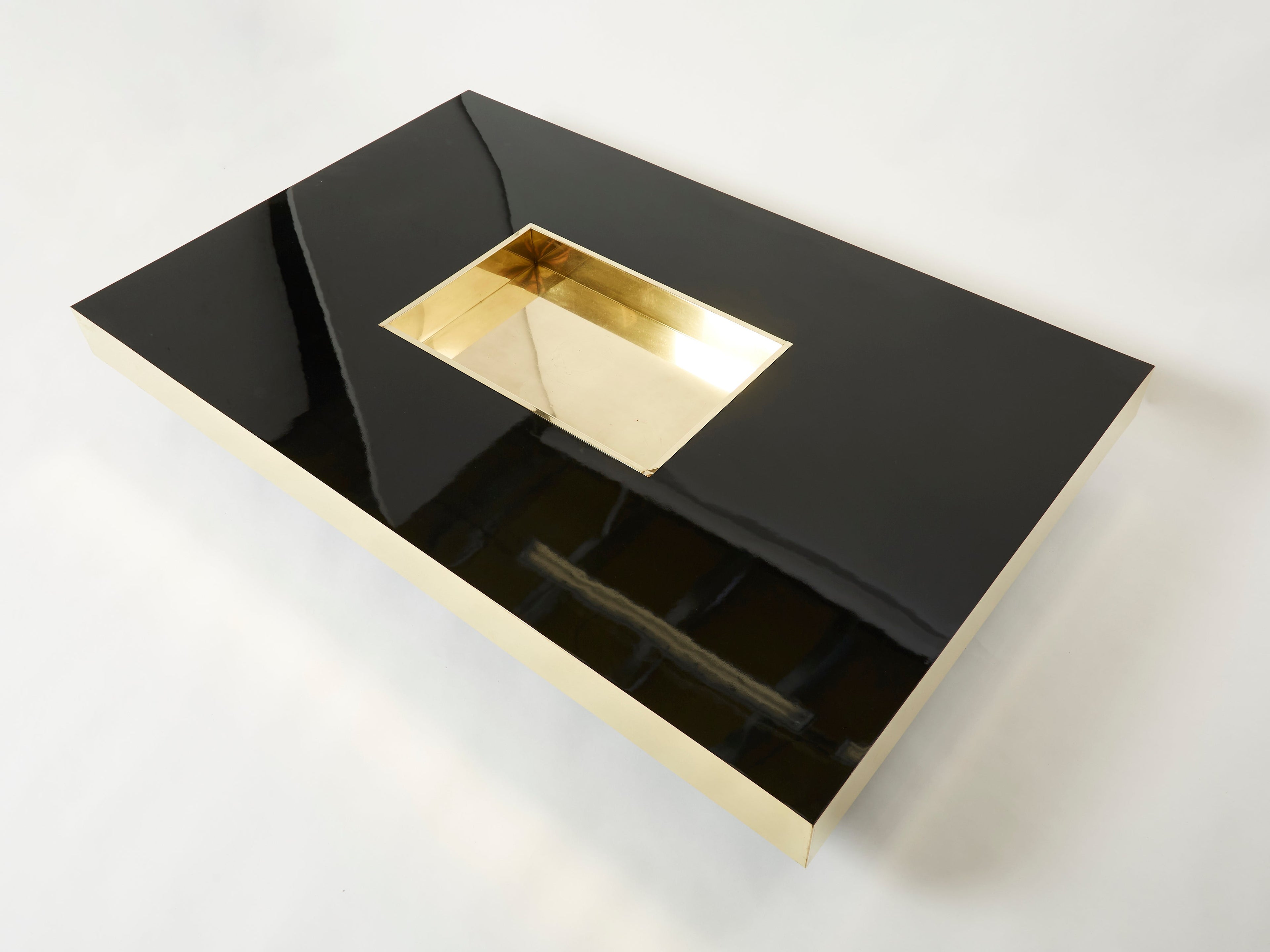 Rare extra large Willy Rizzo black lacquer and brass bar coffee table 1970s
