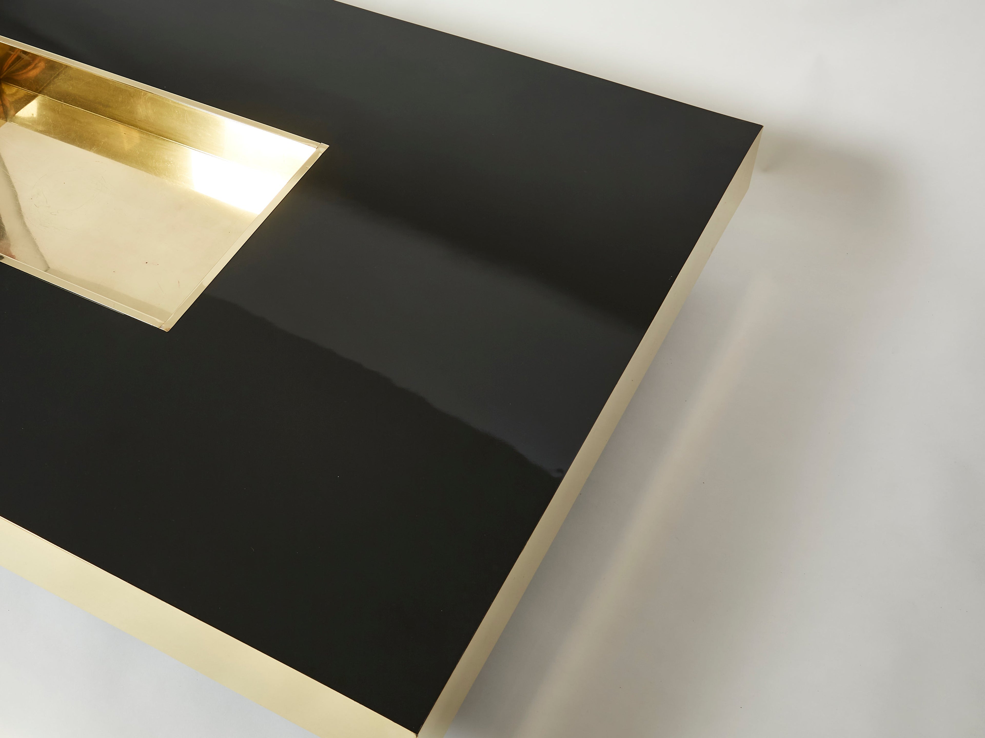 Rare extra large Willy Rizzo black lacquer and brass bar coffee table 1970s