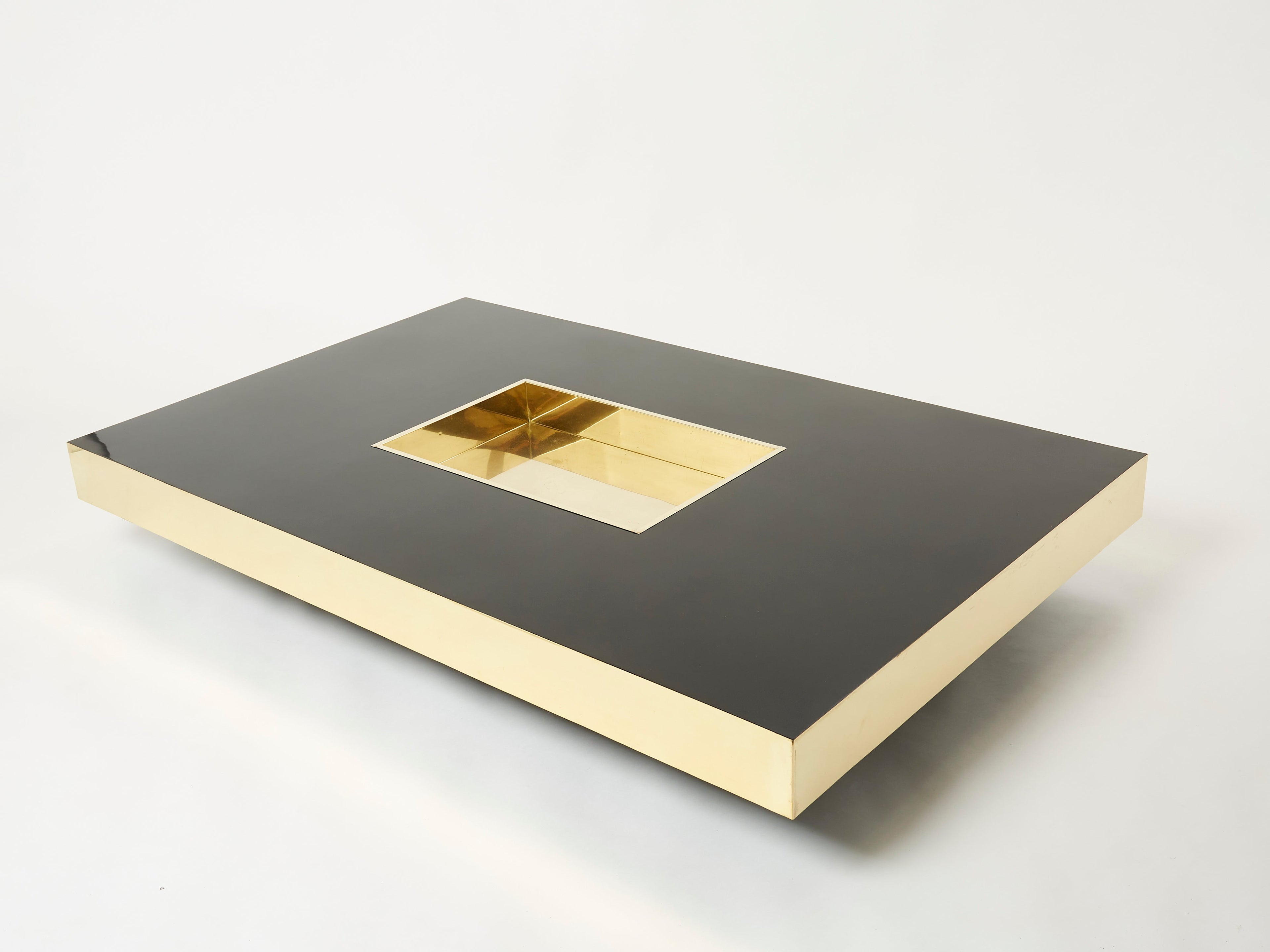 Rare extra large Willy Rizzo black lacquer and brass bar coffee table 1970s