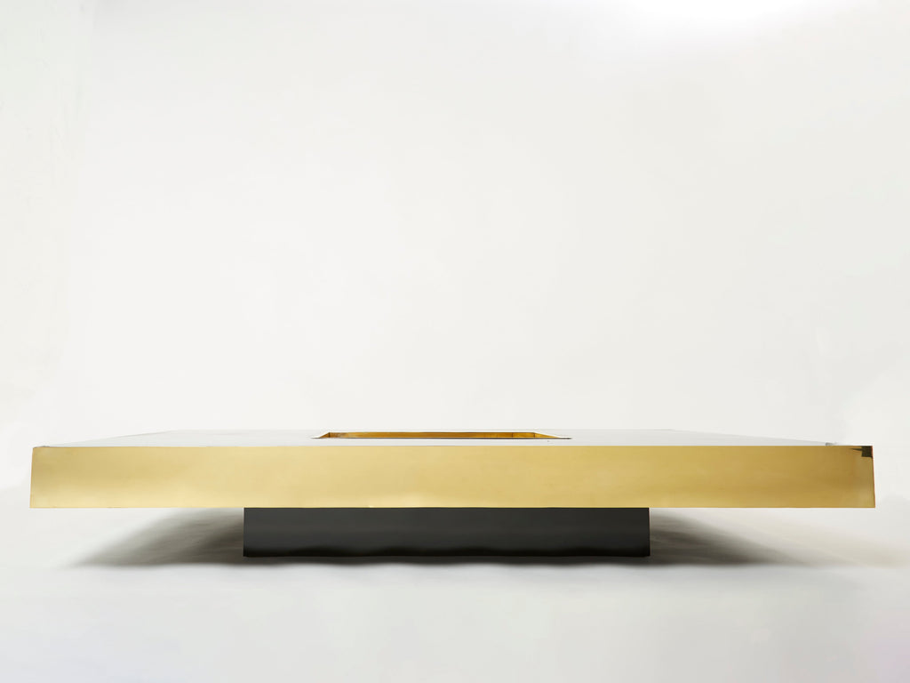 Rare extra large Willy Rizzo black lacquer and brass bar coffee table 1970s