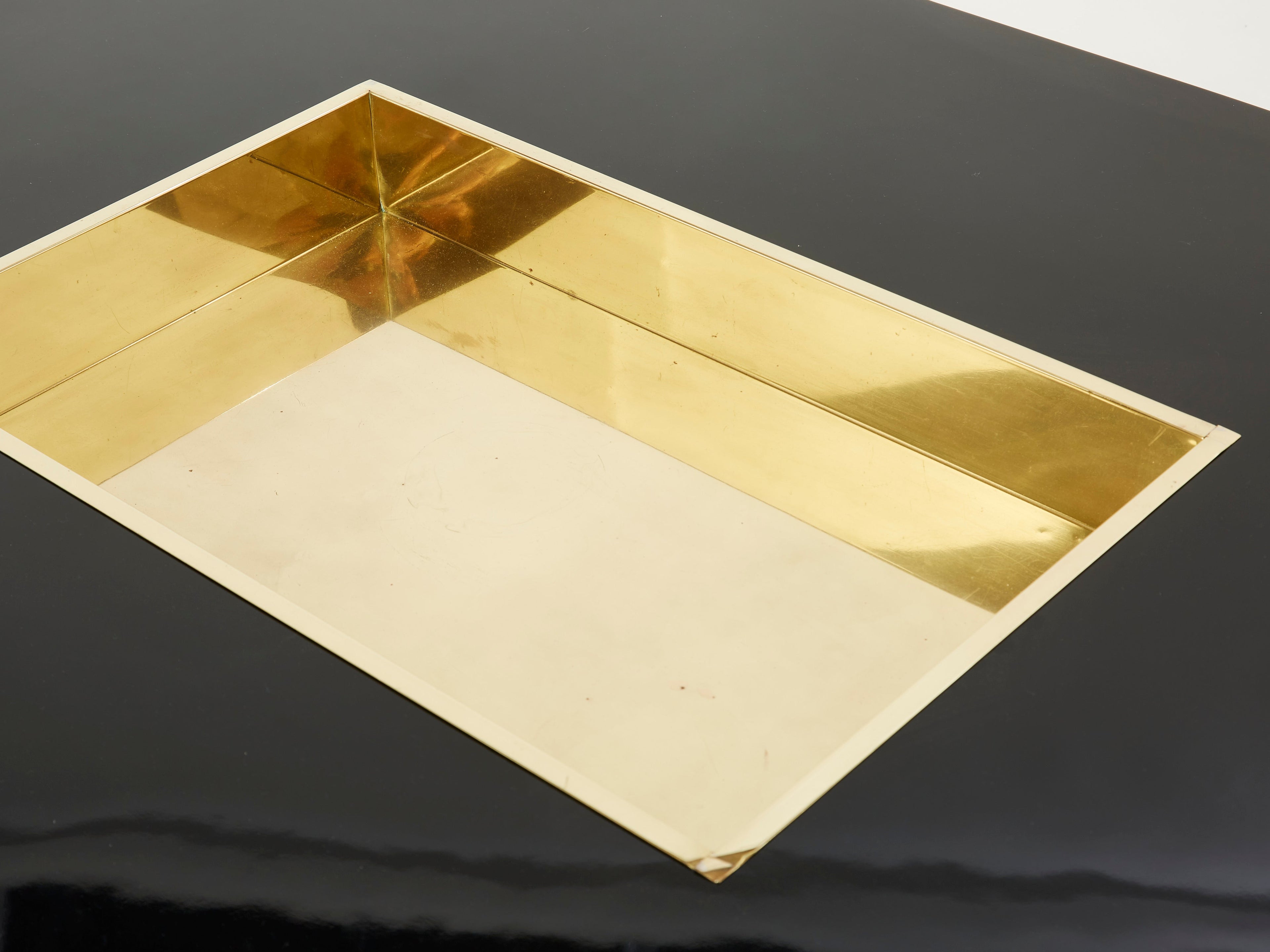 Rare extra large Willy Rizzo black lacquer and brass bar coffee table 1970s