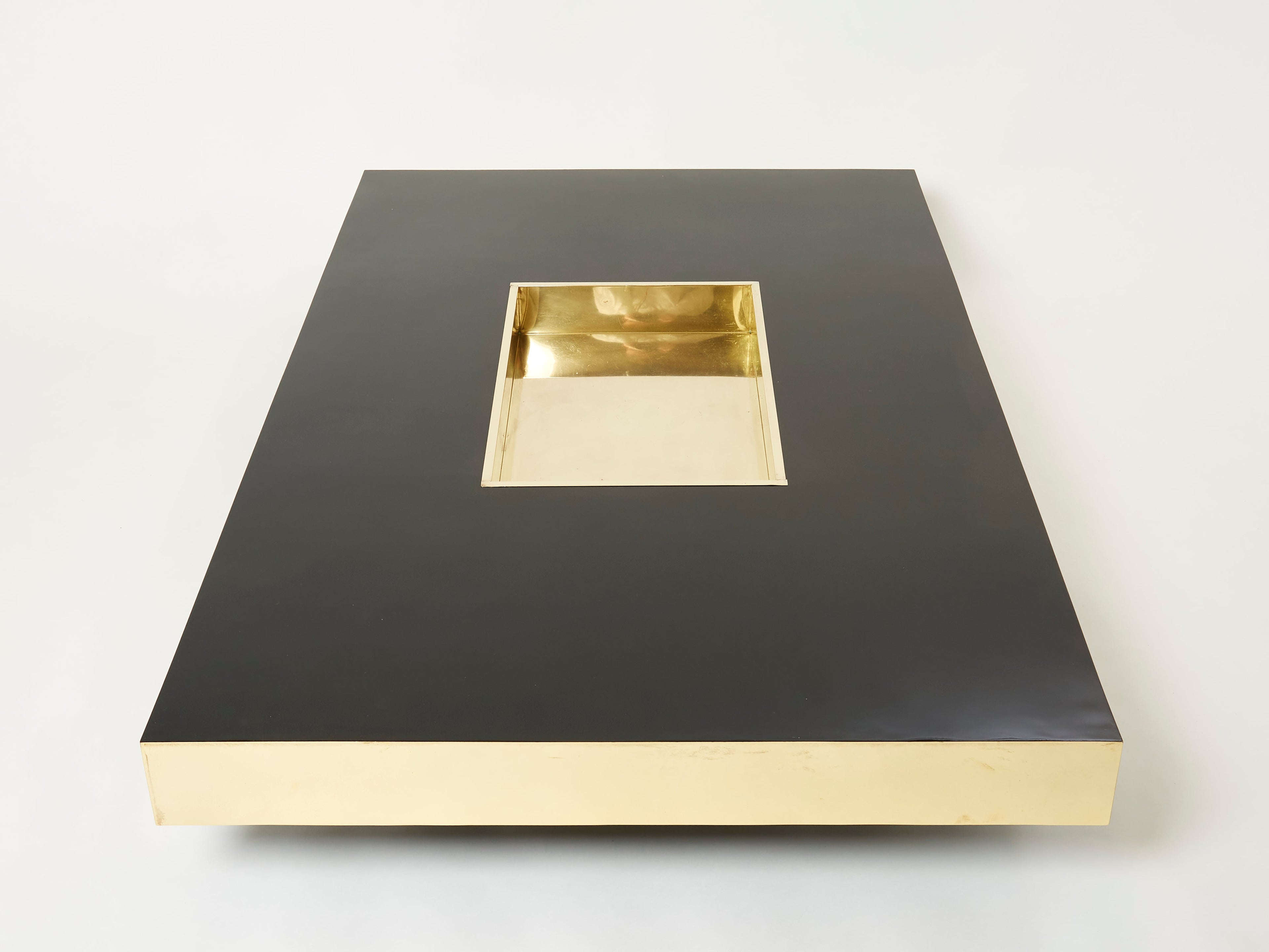 Rare extra large Willy Rizzo black lacquer and brass bar coffee table 1970s