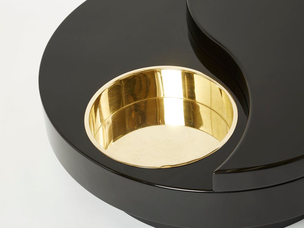 Willy Rizzo black lacquer brass bar swivel coffee table TRG 1970s