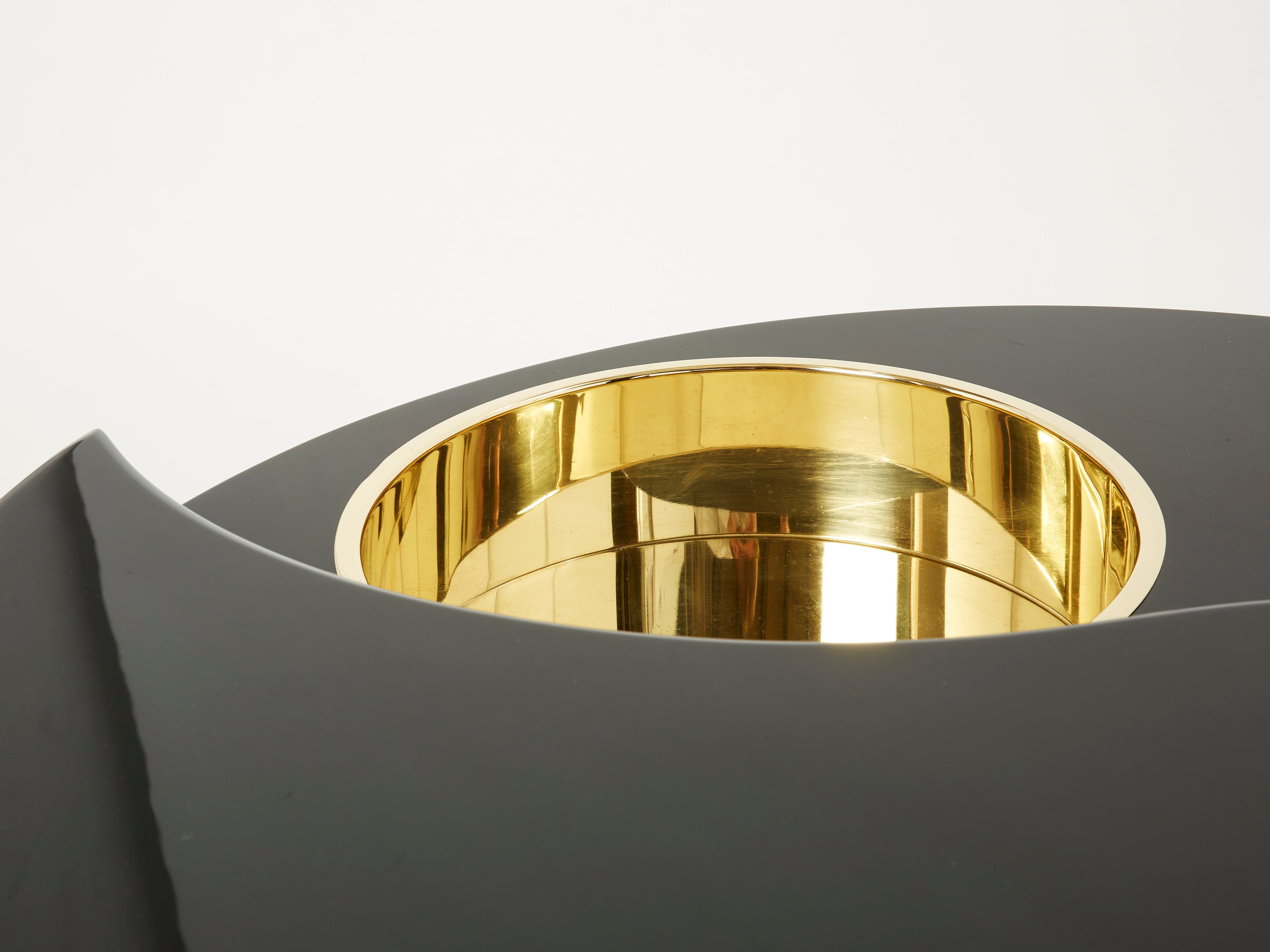 Willy Rizzo black lacquer brass bar swivel coffee table TRG 1970s
